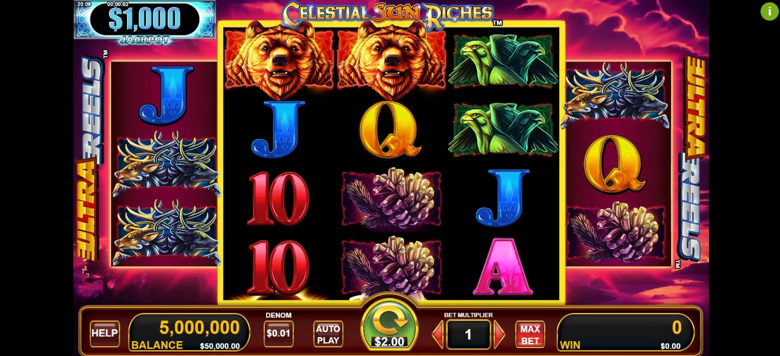 Reels in Celestial Sun Riches Slot Game by Konami Gaming