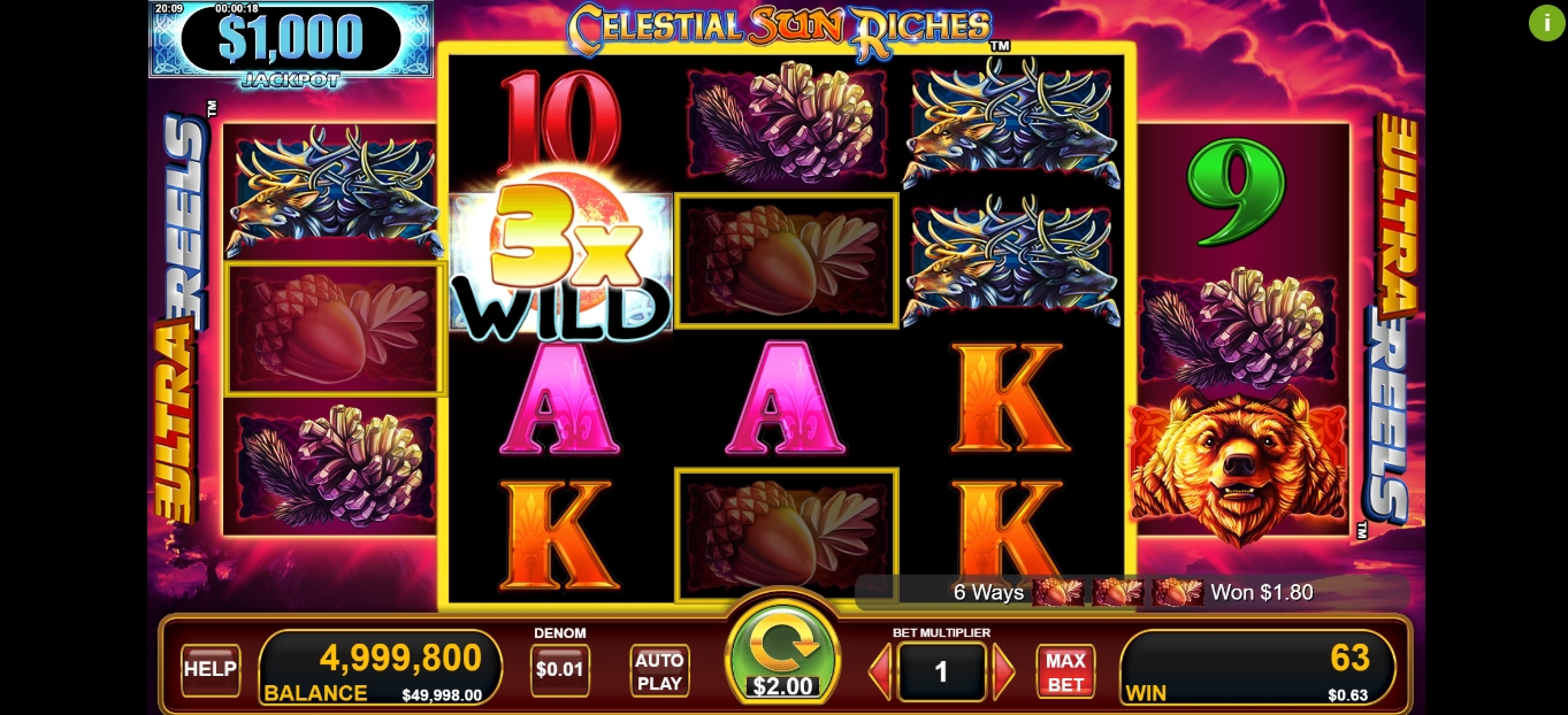 Win Money in Celestial Sun Riches Free Slot Game by Konami Gaming