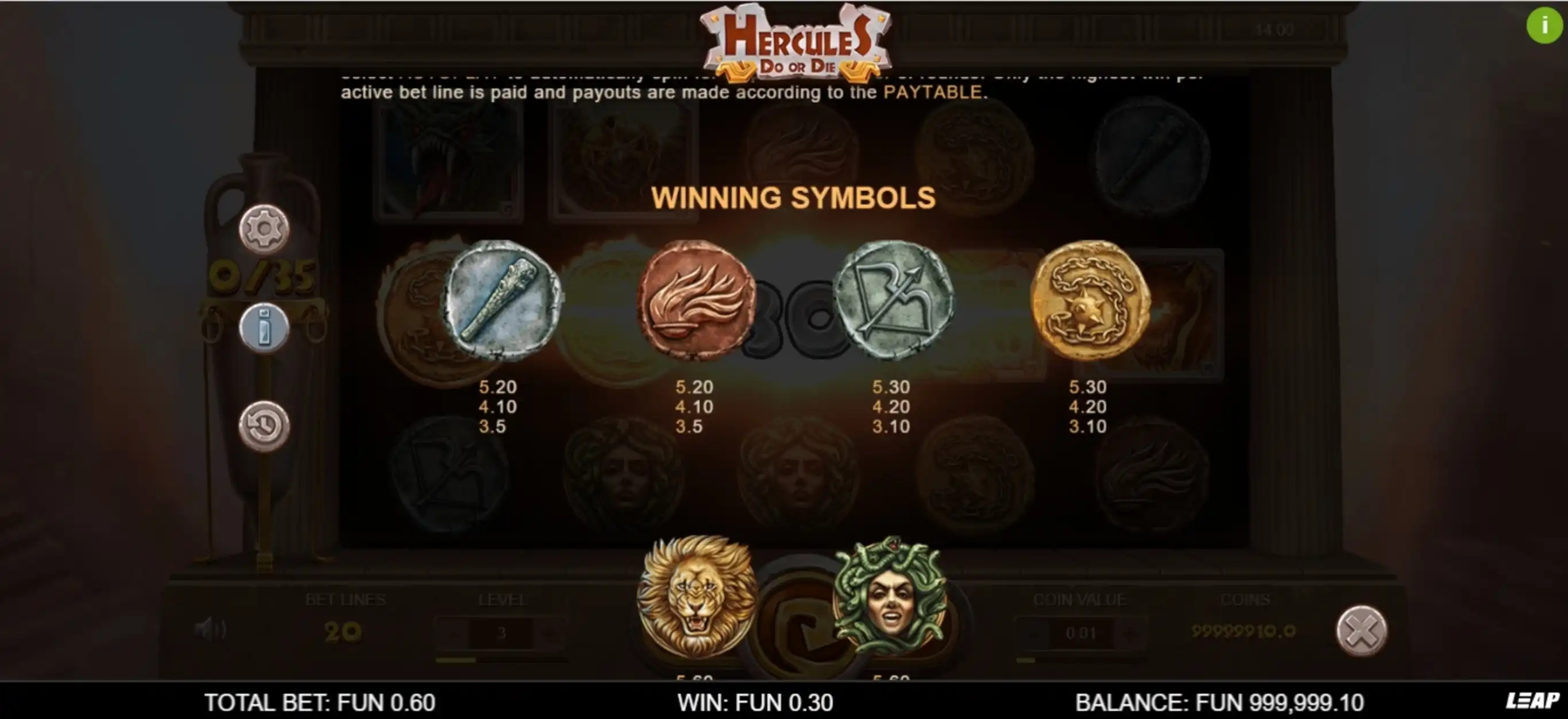 Info of Hercules Do or Die Slot Game by Leap