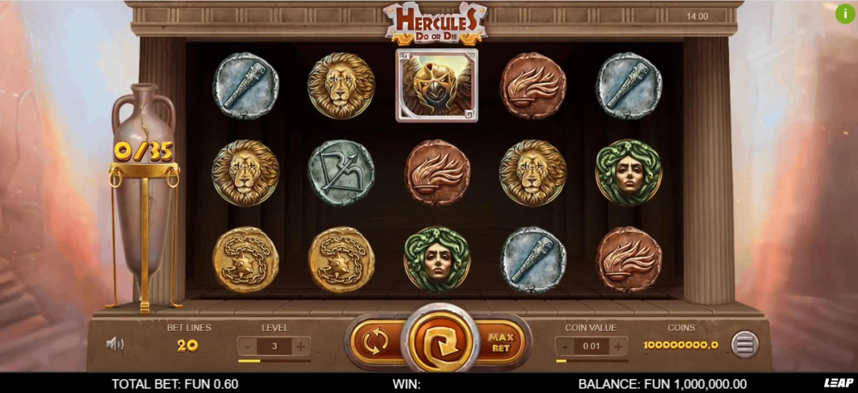 Reels in Hercules Do or Die Slot Game by Leap