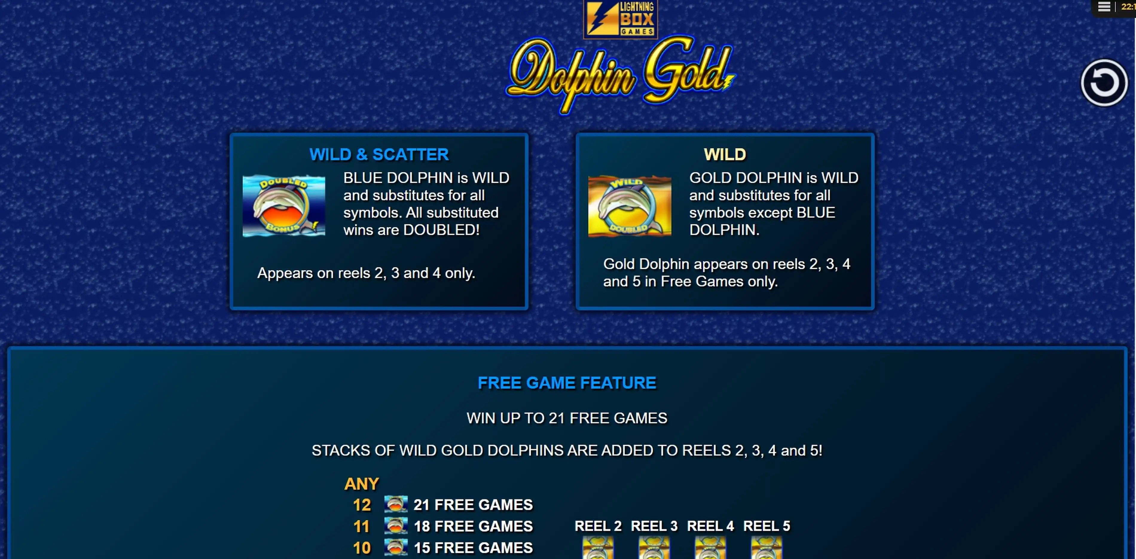 Info of Dolphin Gold Slot Game by Lightning Box