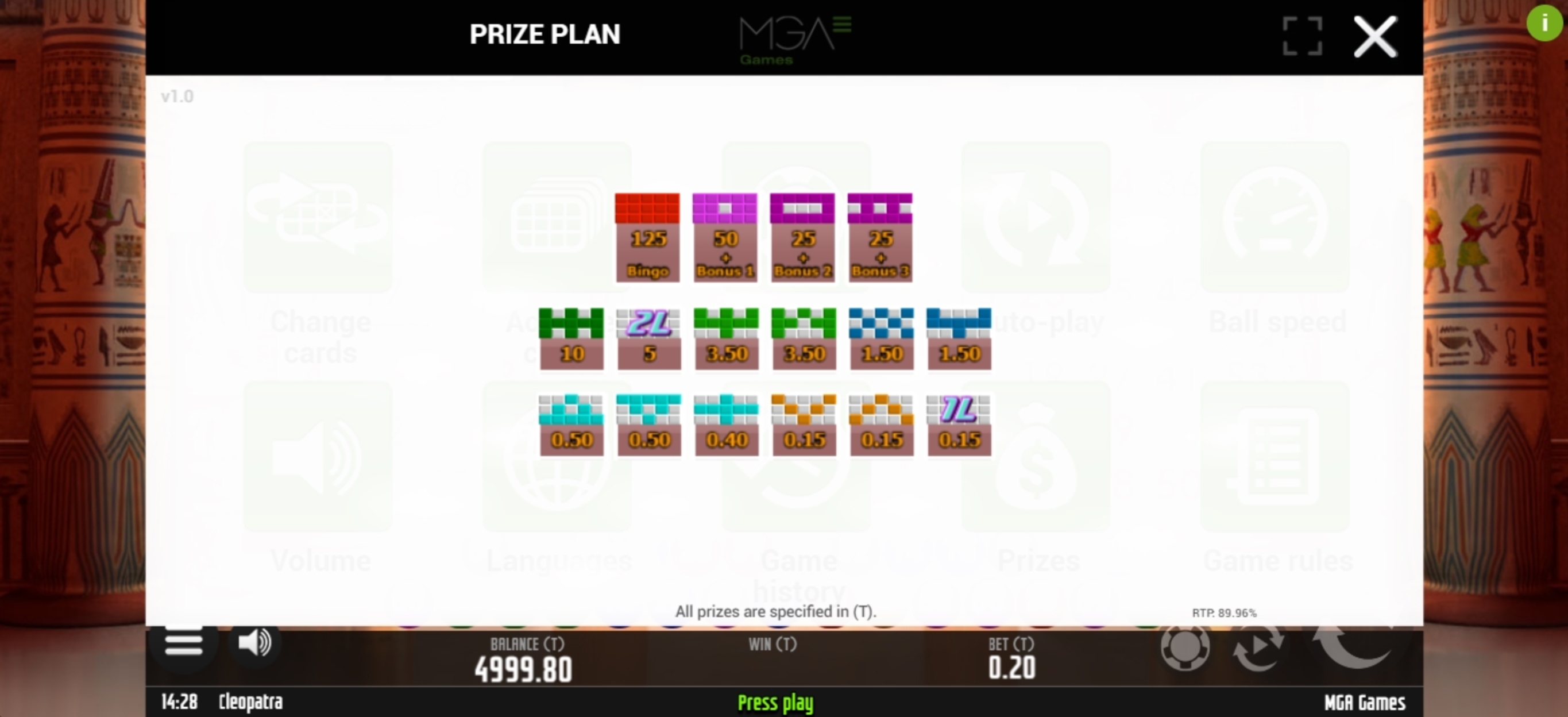 Info of Cleopatra Bingo Slot Game by MGA
