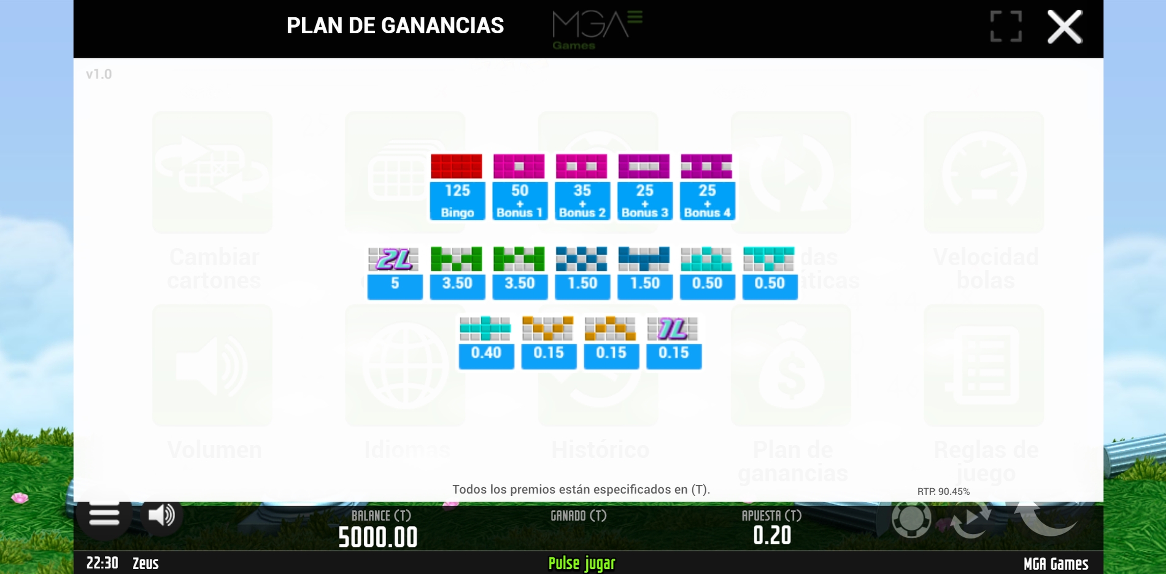 Info of Zeus Bingo Slot Game by MGA