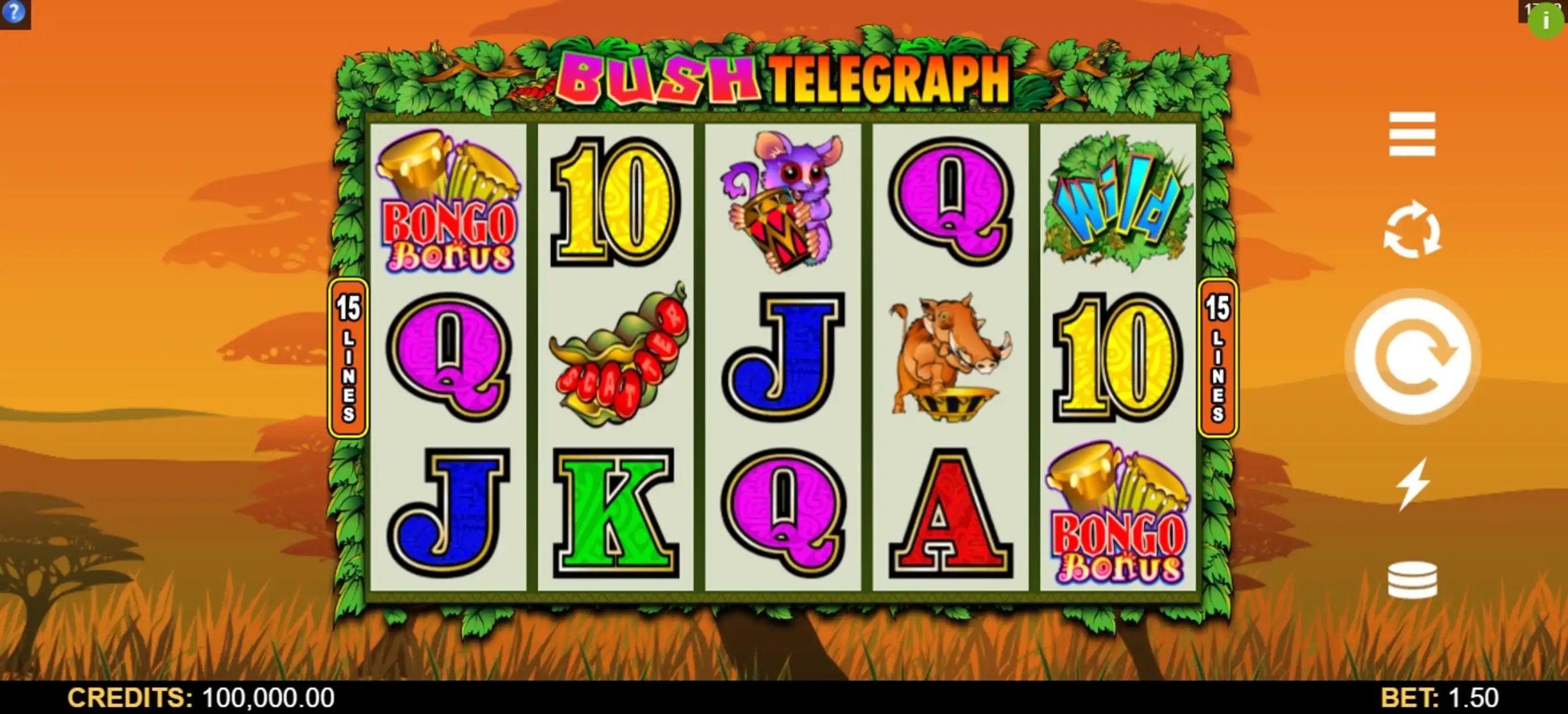 Reels in Bush Telegraph Slot Game by Microgaming