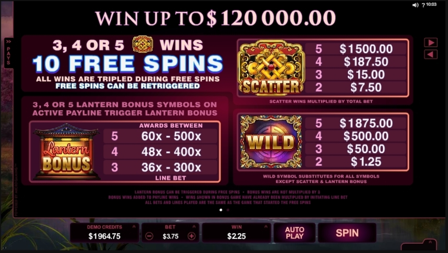 Info of Serenity Slot Game by Microgaming