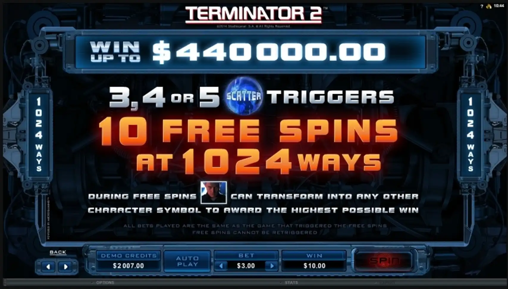 Info of Terminator 2 Slot Game by Microgaming