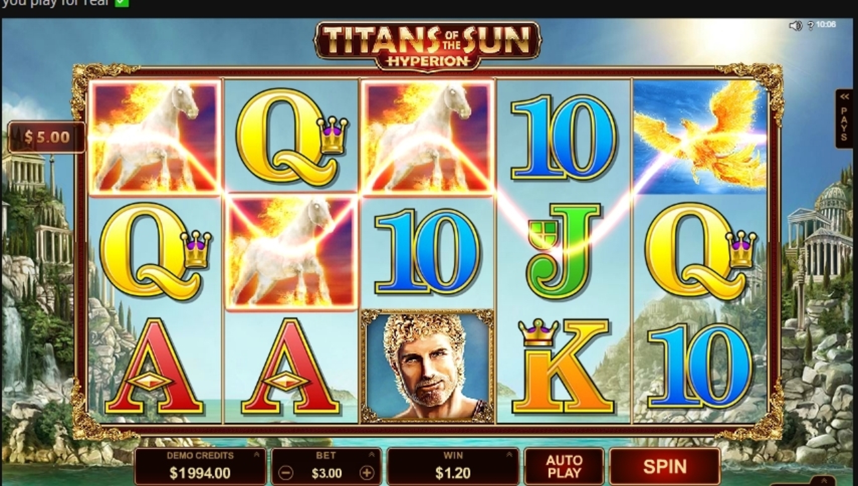 Win Money in Titans of the Sun Hyperion Free Slot Game by Microgaming