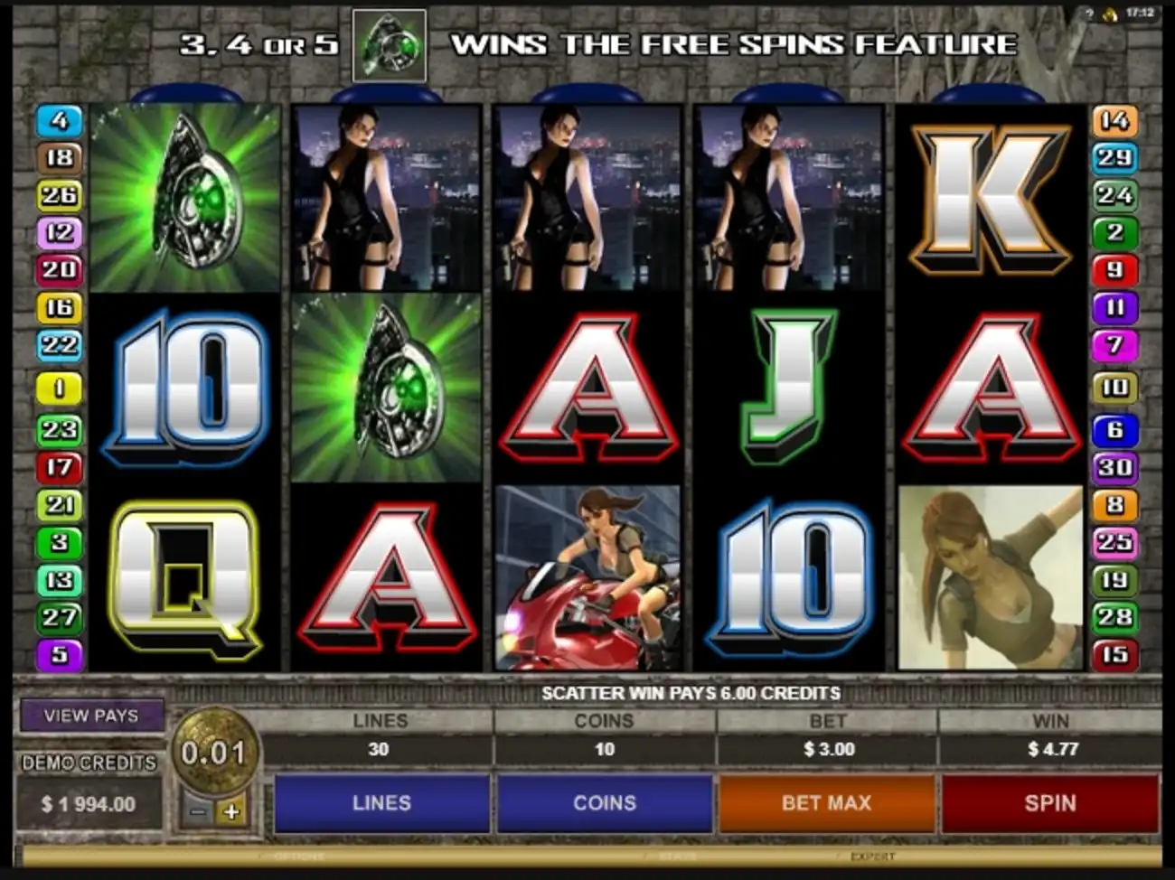 Win Money in Tomb Raider Secret of the Sword Free Slot Game by Microgaming