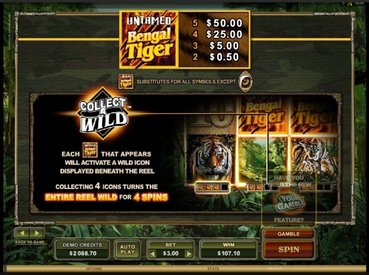Info of Untamed Bengal Tiger Slot Game by Microgaming