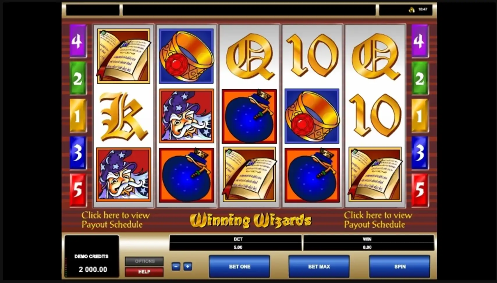 Reels in Winning Wizards Slot Game by Microgaming