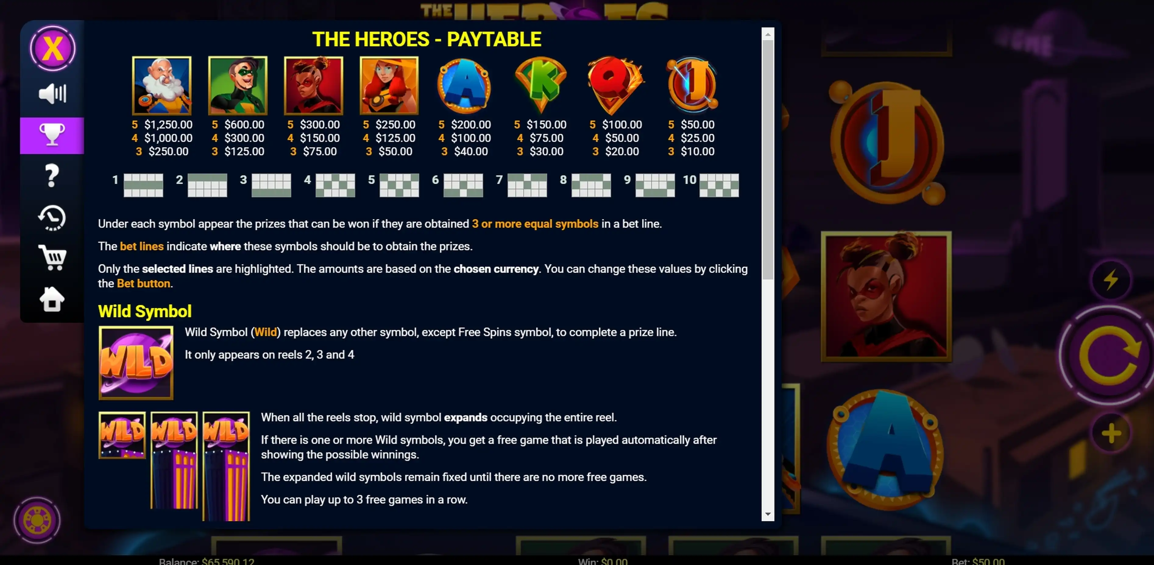 Info of The Heroes Slot Game by Mobilots