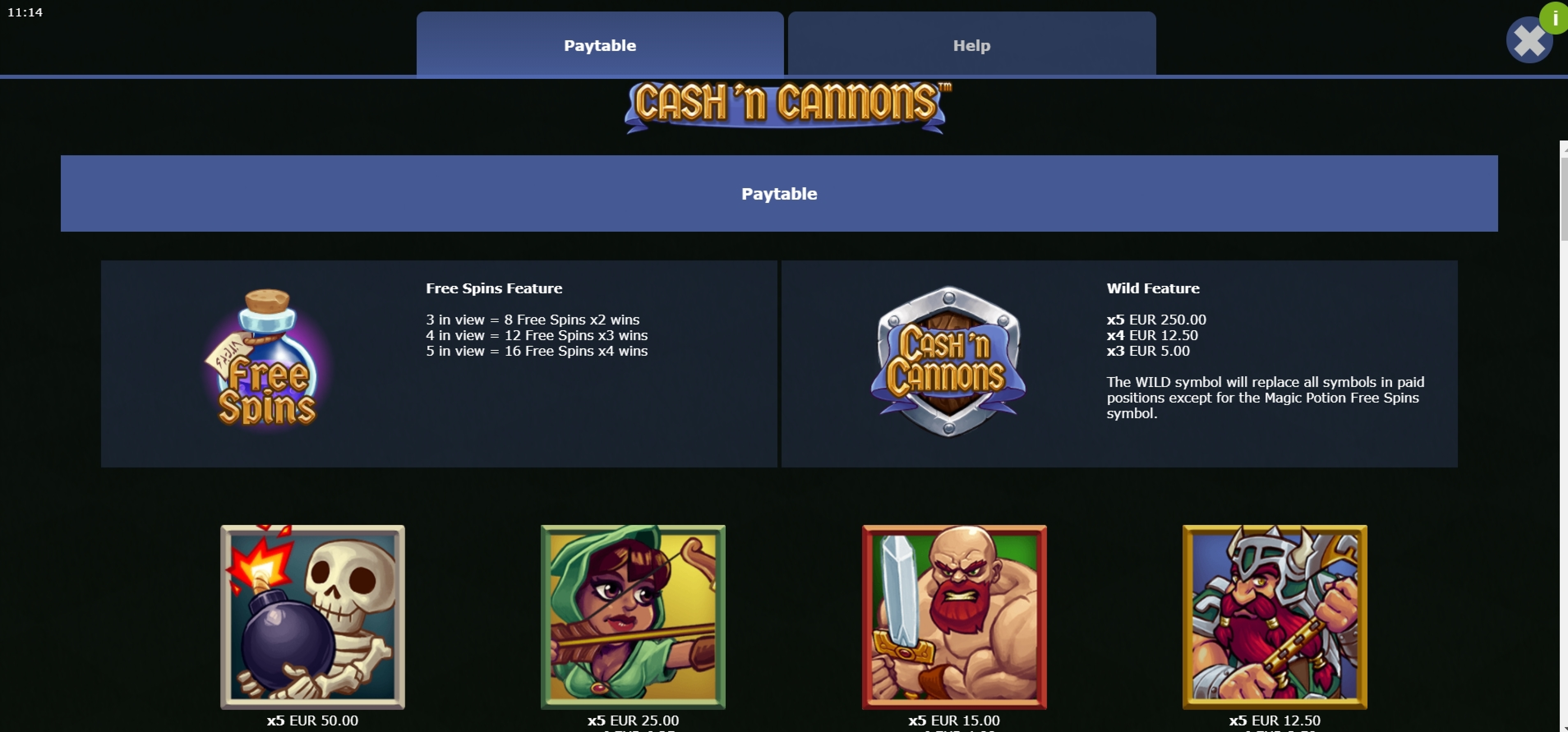 Info of Cash 'n Cannons Slot Game by Mutuel Play