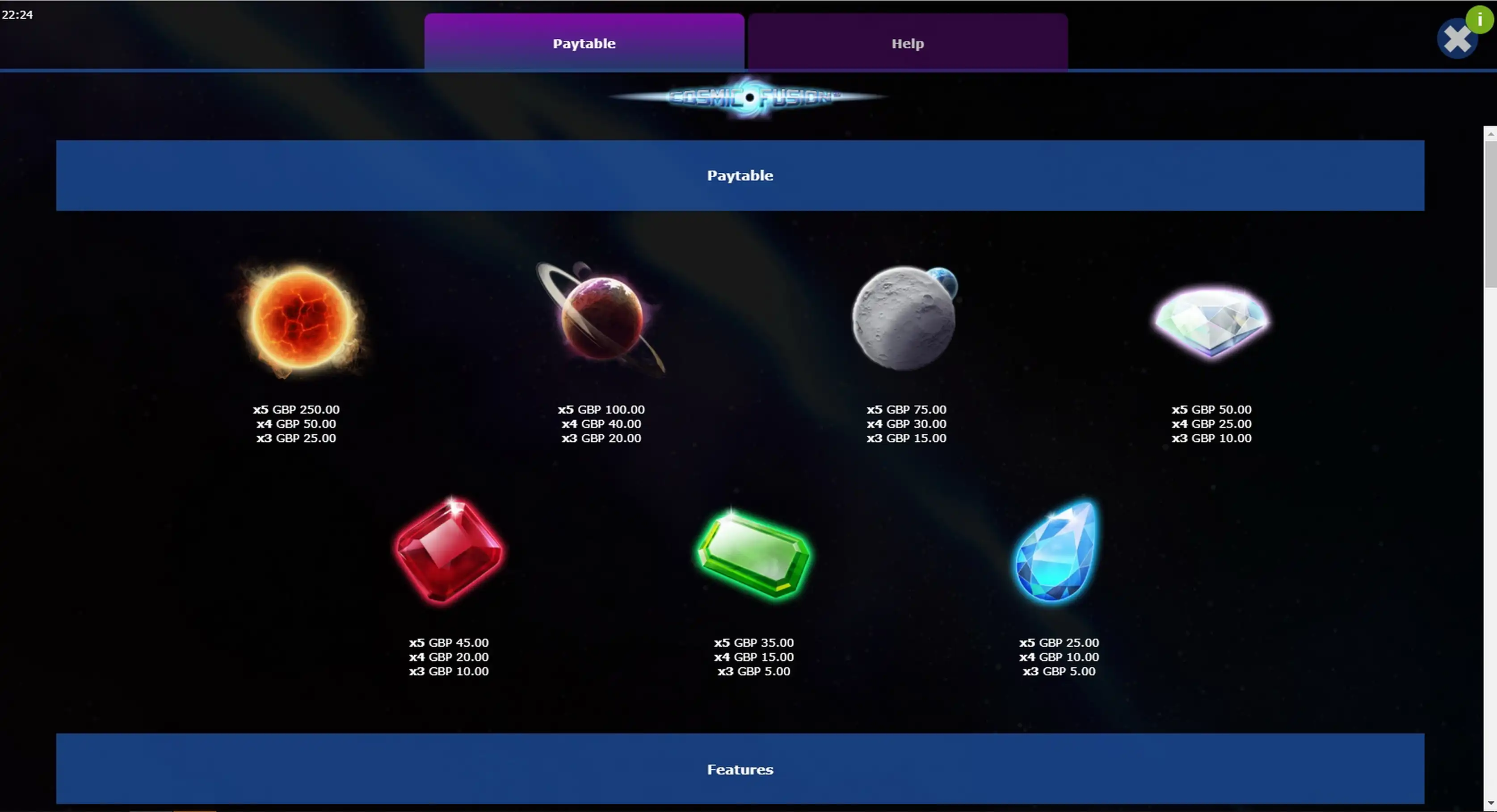 Info of Cosmic Fusion Slot Game by Mutuel Play