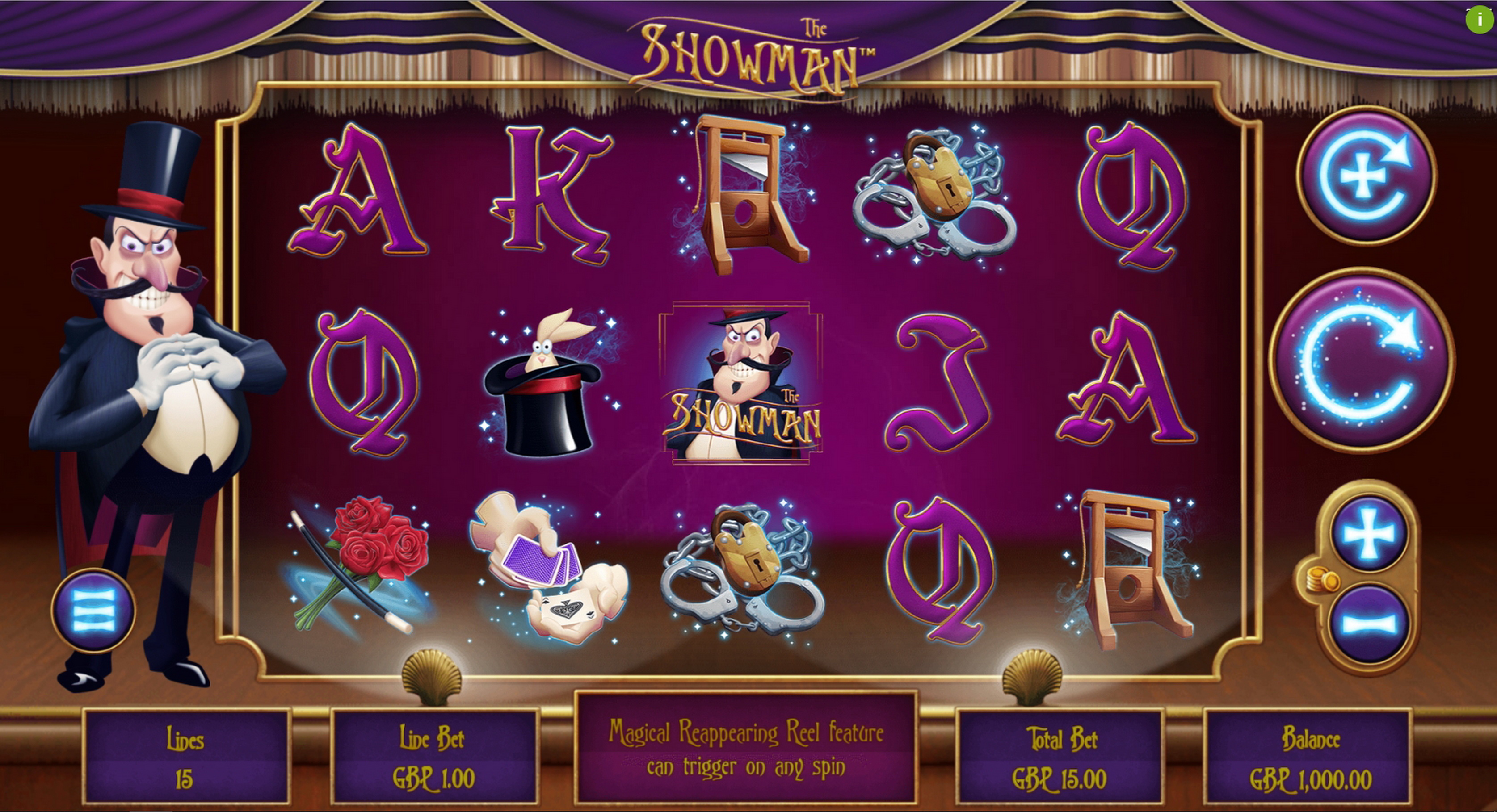 Reels in The Showman Slot Game by Mutuel Play