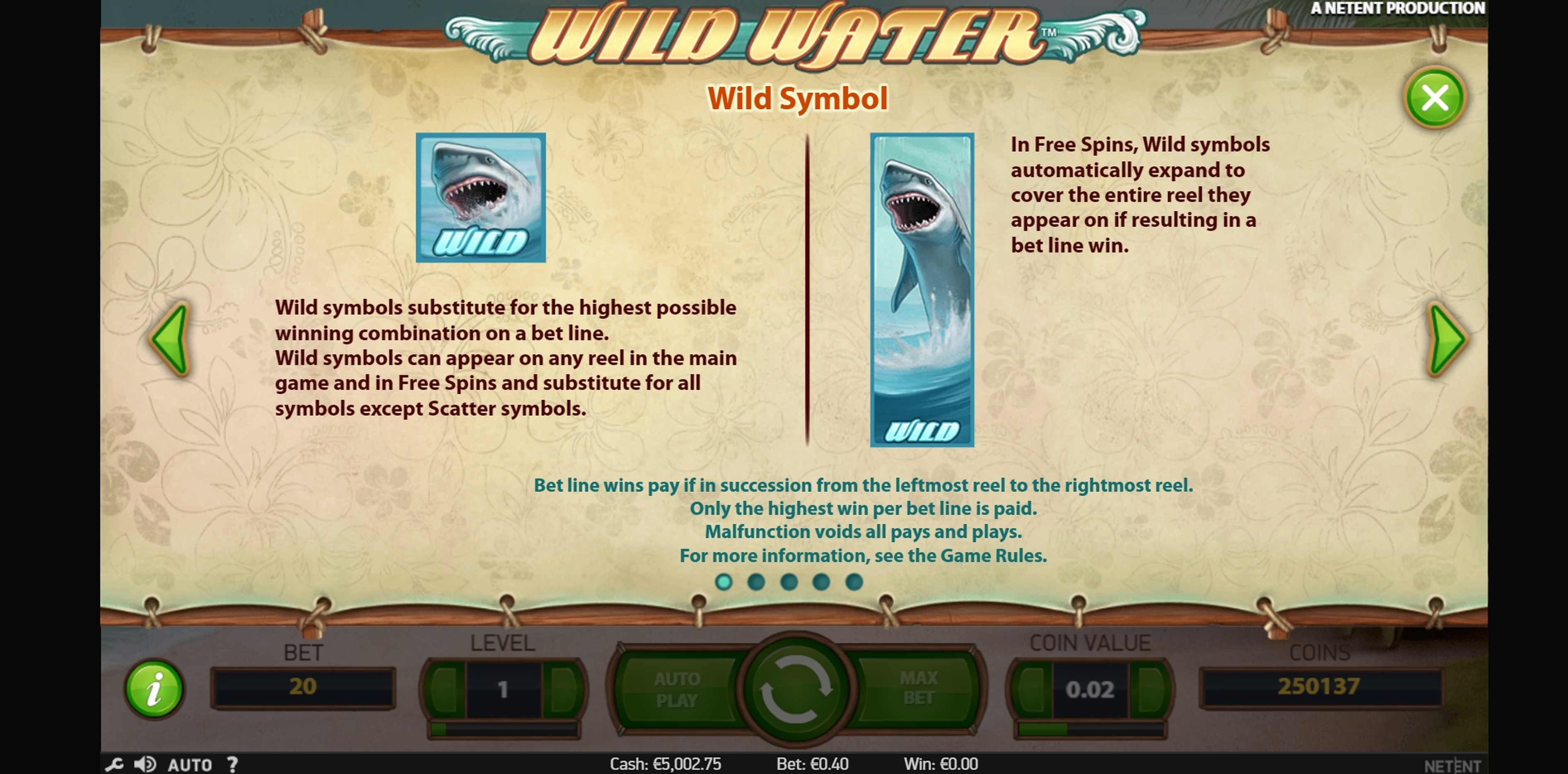 Info of Wild Water Slot Game by NetEnt