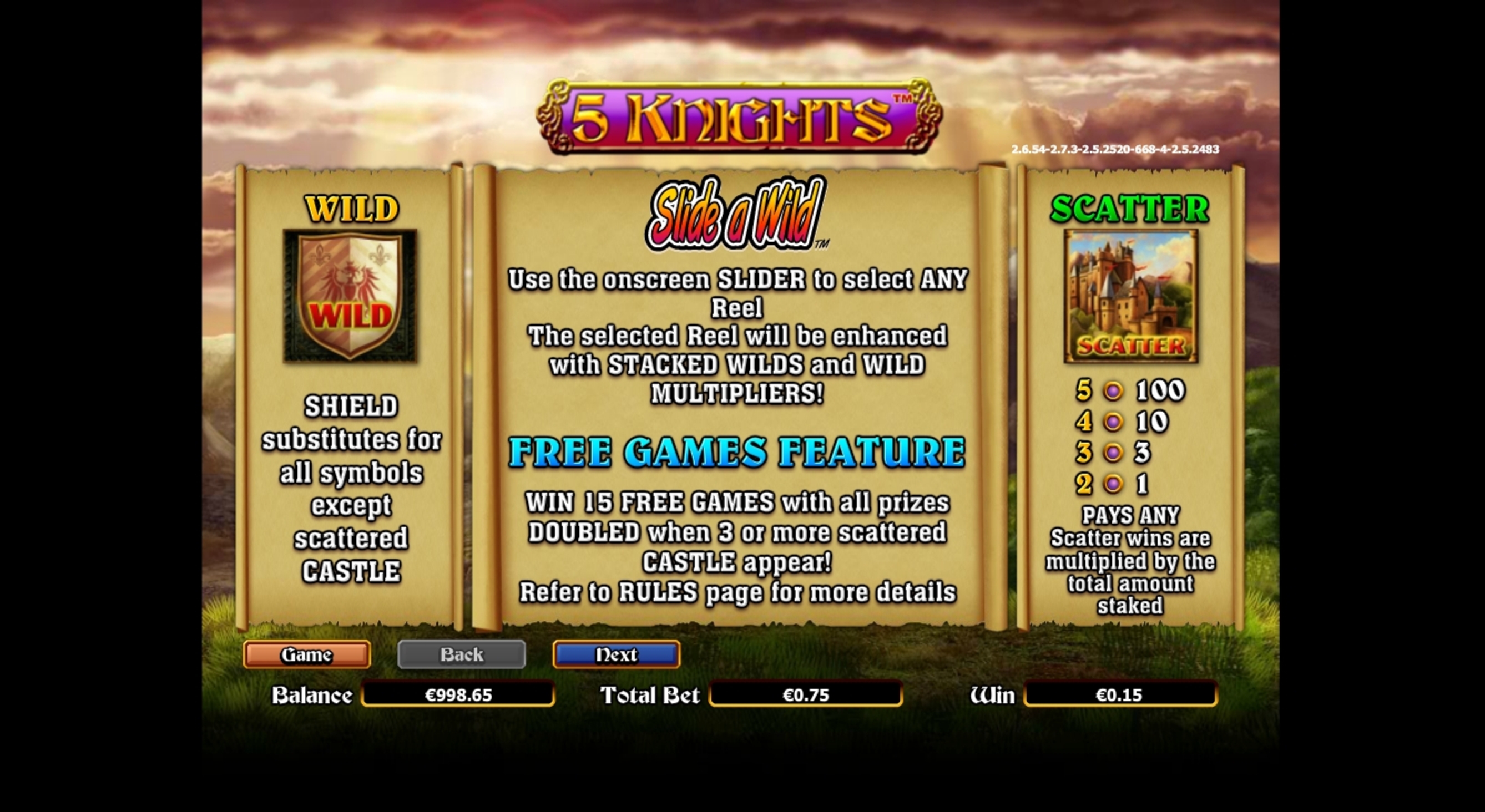 Info of 5 Knights Slot Game by NextGen Gaming