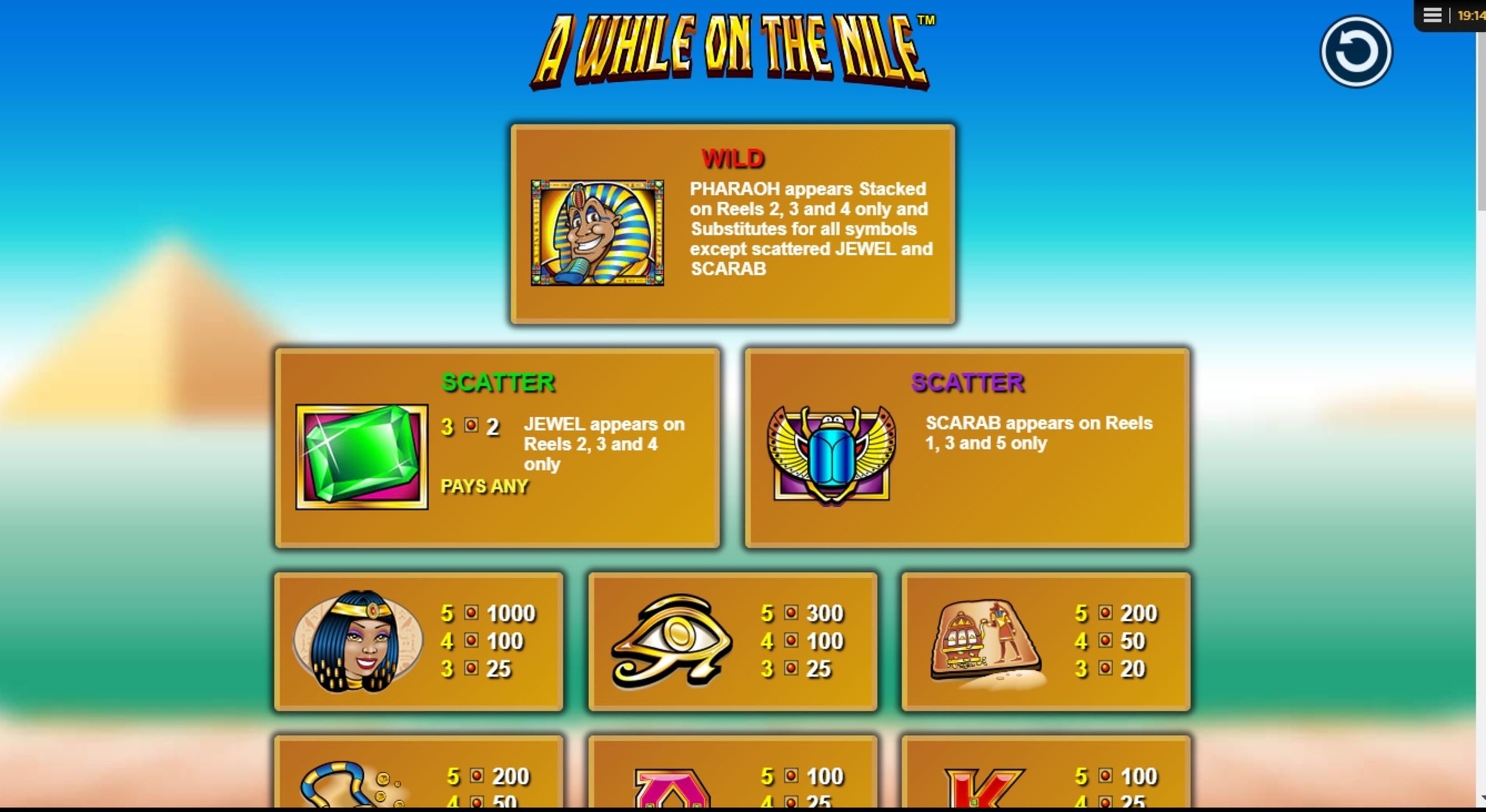 Info of A While On The Nile Slot Game by NextGen Gaming