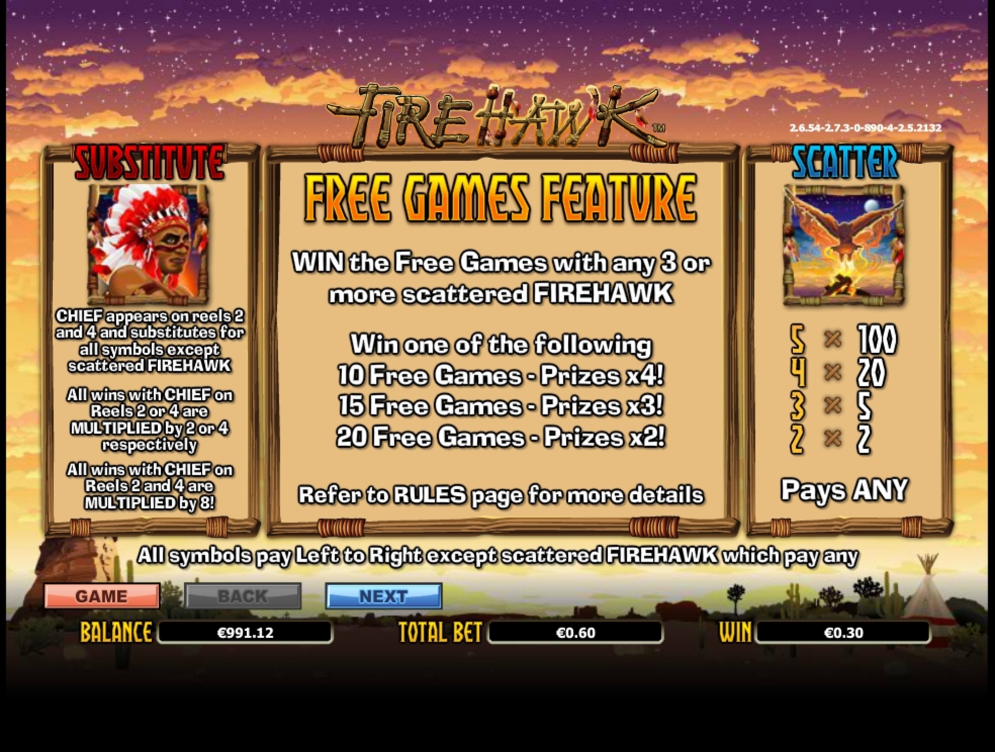 Info of Fire Hawk Slot Game by NextGen Gaming