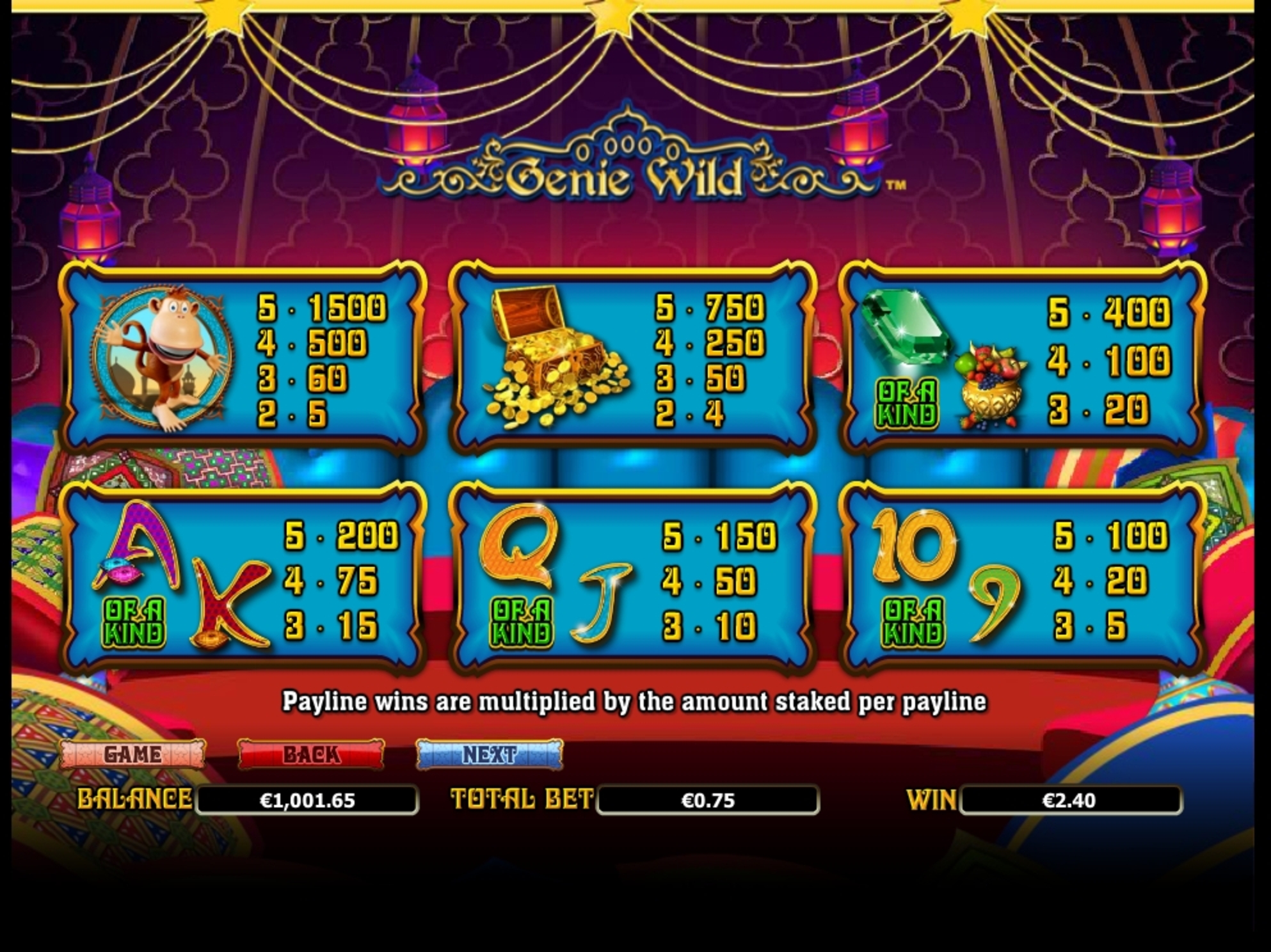 Info of Genie Wild Slot Game by NextGen Gaming