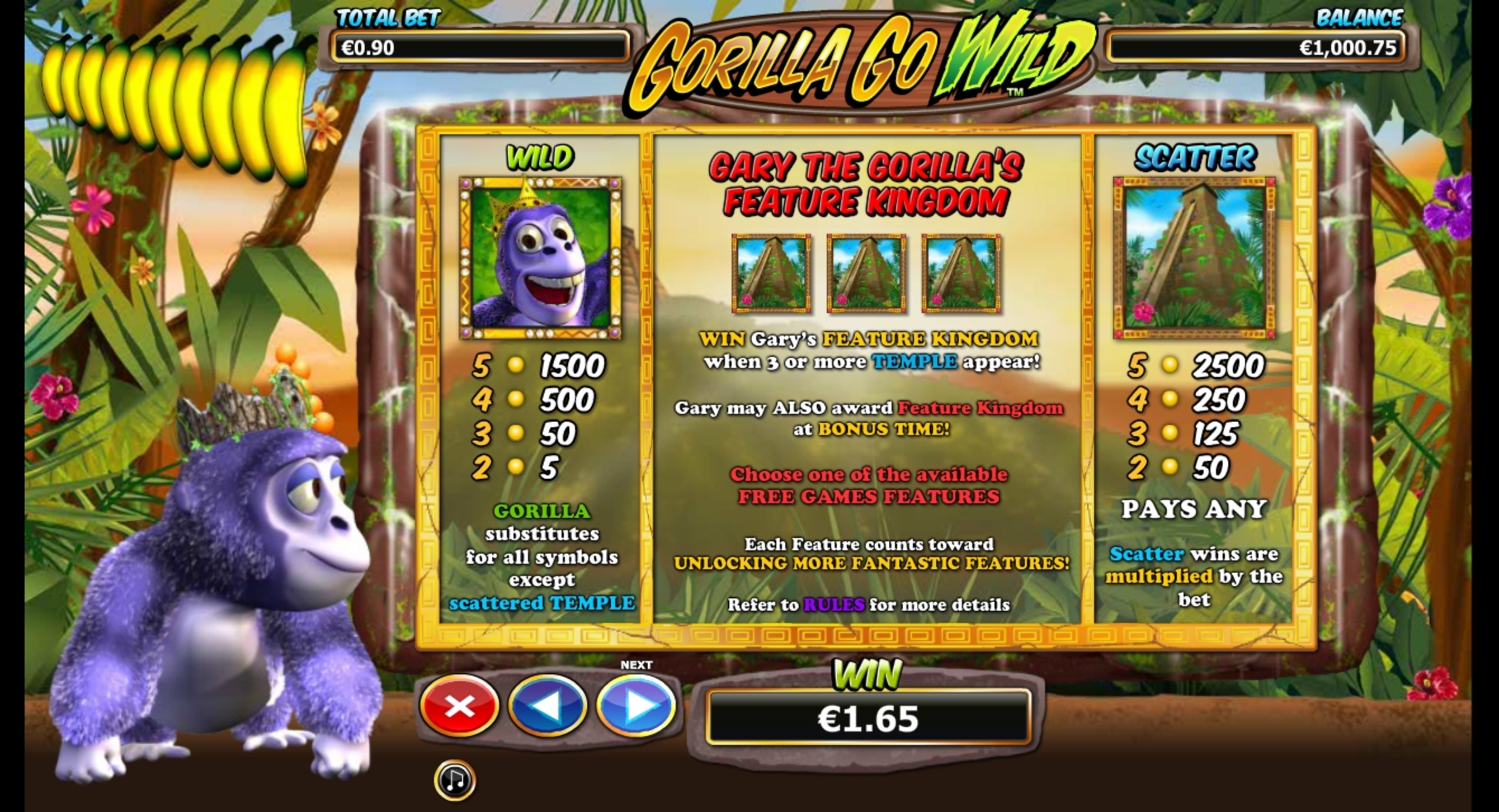 Info of Gorilla Go Wild Slot Game by NextGen Gaming