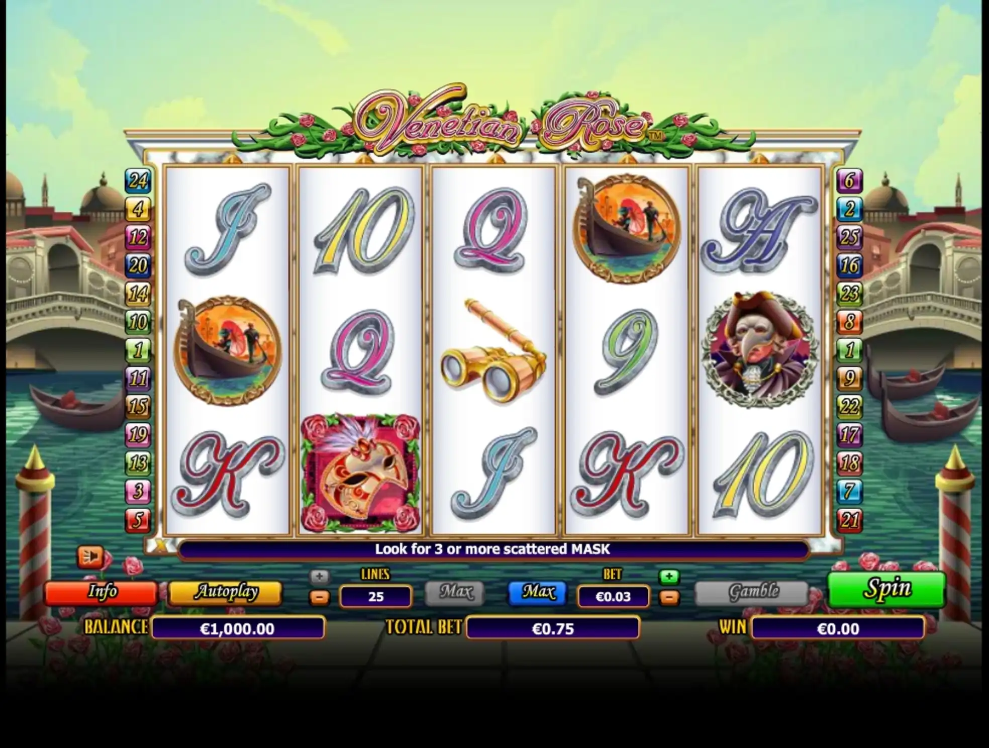 Reels in Venetian Rose Slot Game by NextGen Gaming