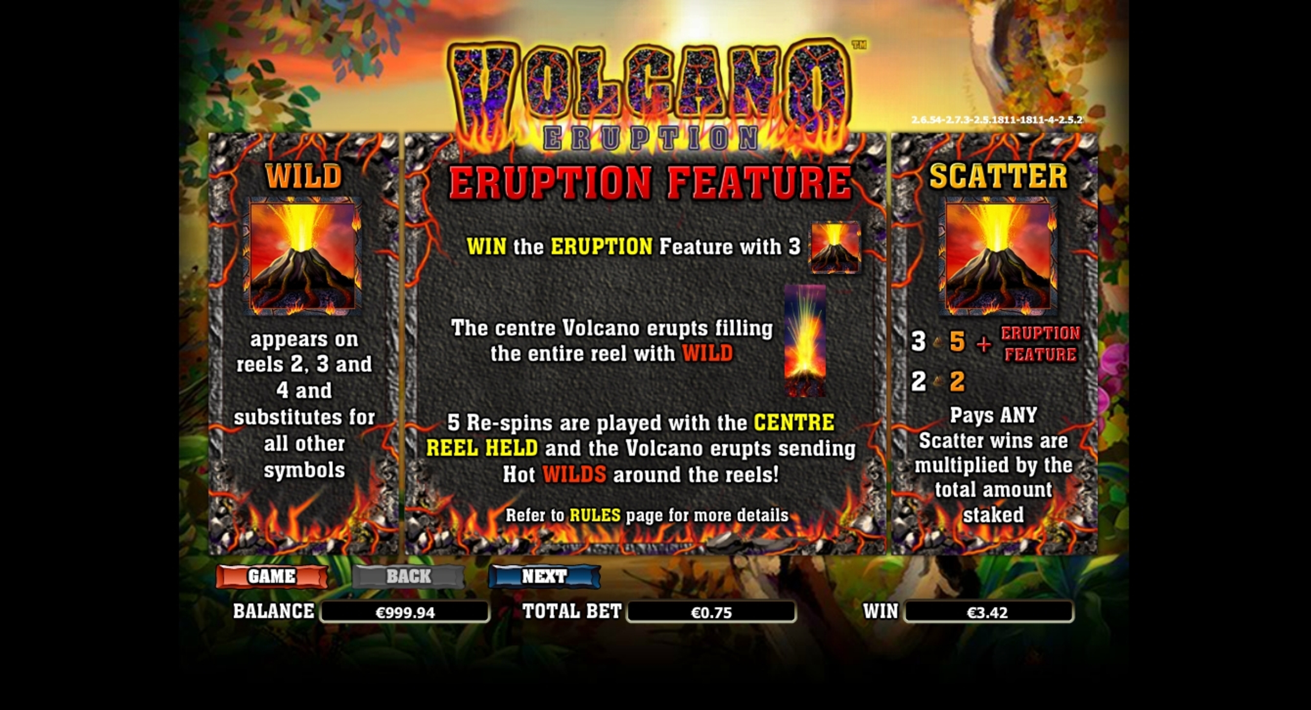 Info of Volcano Eruption Slot Game by NextGen Gaming