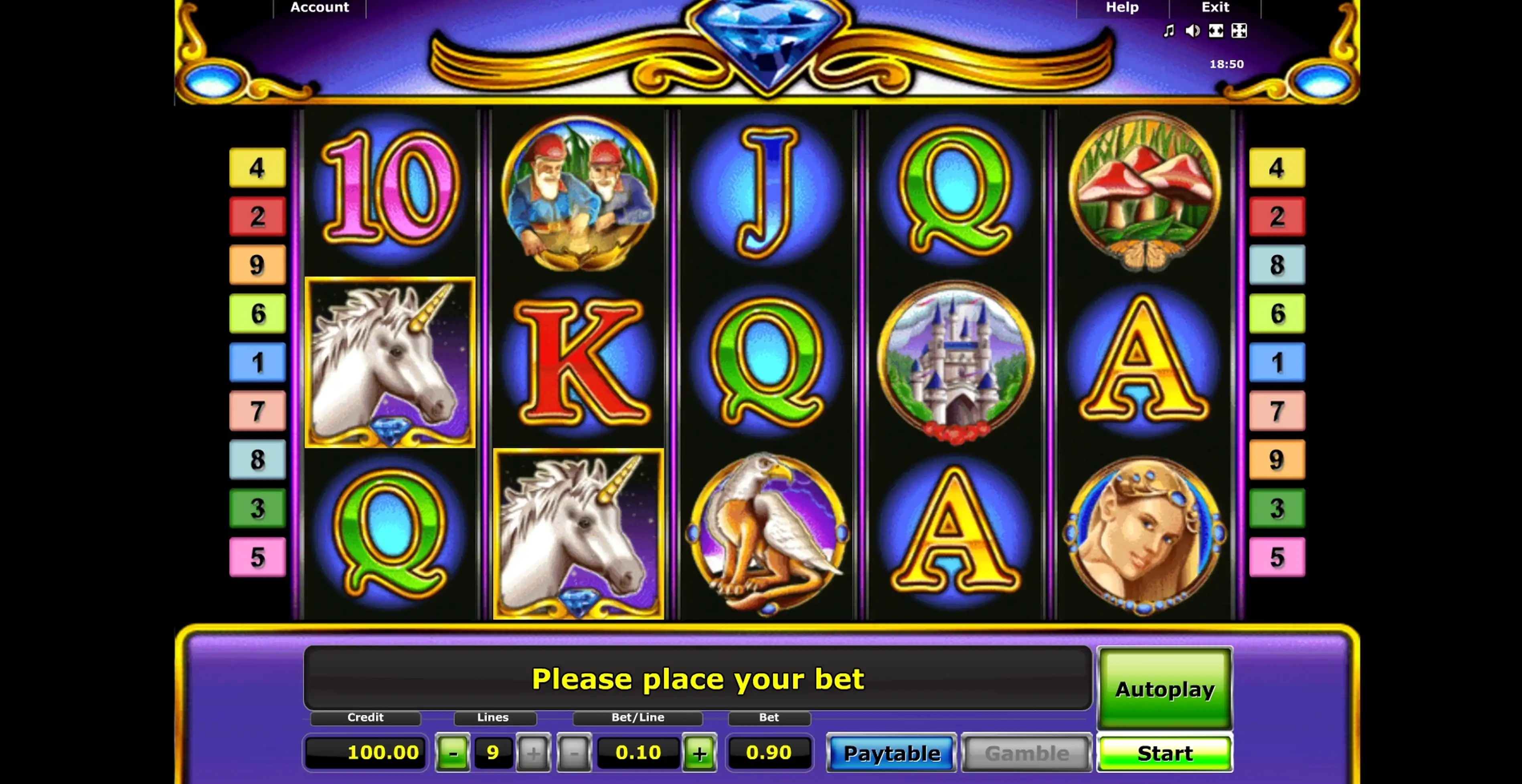 Reels in Unicorn Magic Slot Game by Novomatic