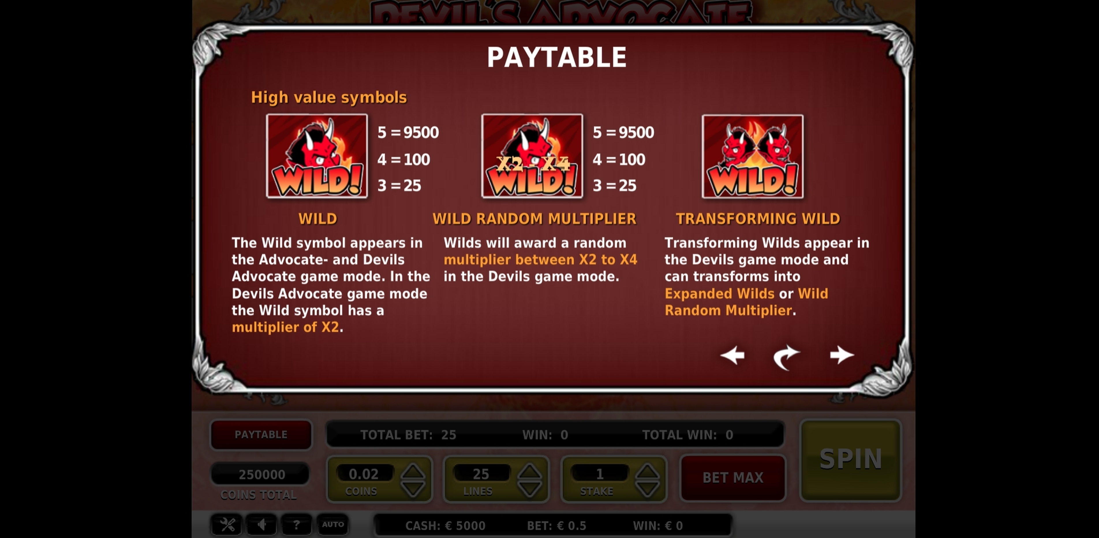 Info of Devil's Advocate Slot Game by OMI Gaming