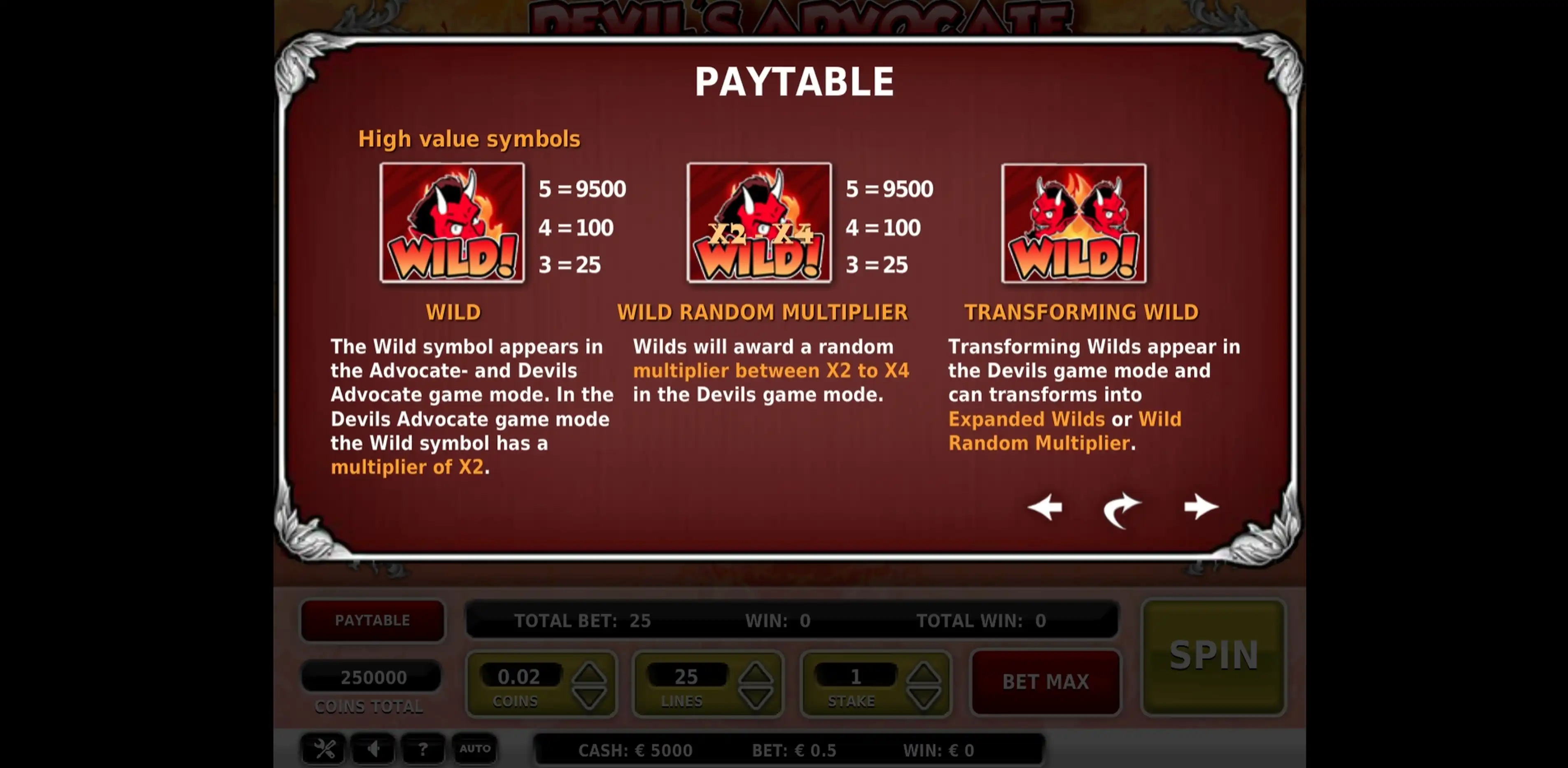 Info of Devil's Advocate Slot Game by OMI Gaming