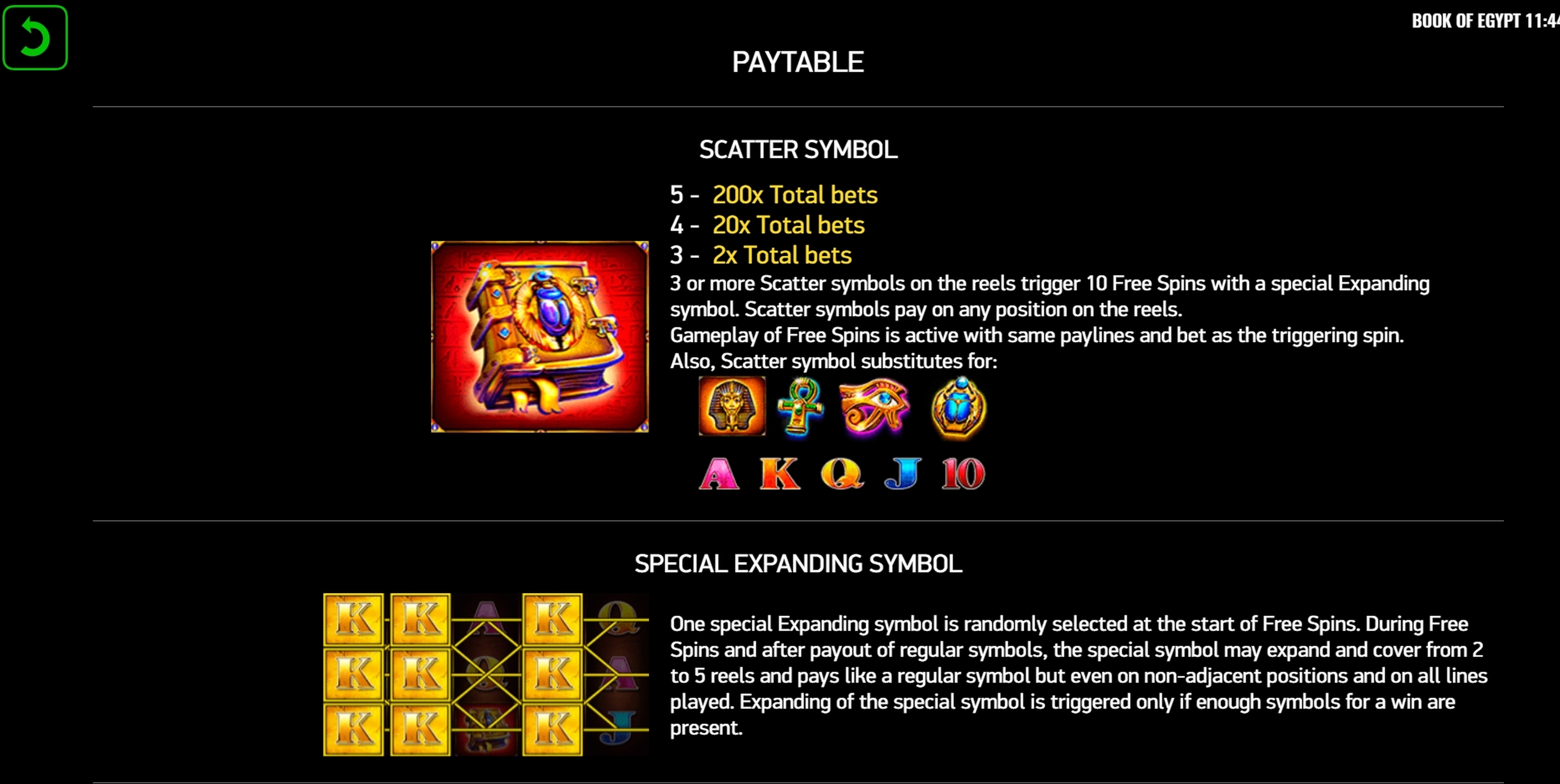 Info of Book of Egypt Slot Game by Platipus