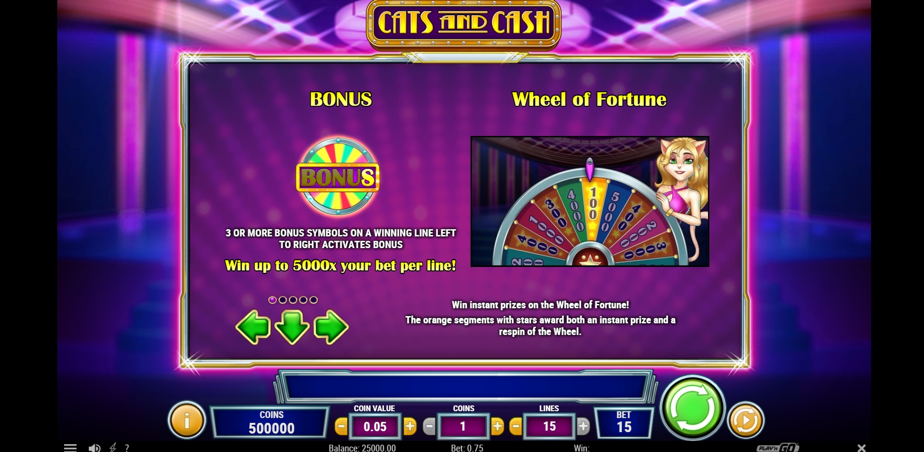 Info of Cats and Cash Slot Game by Playn GO