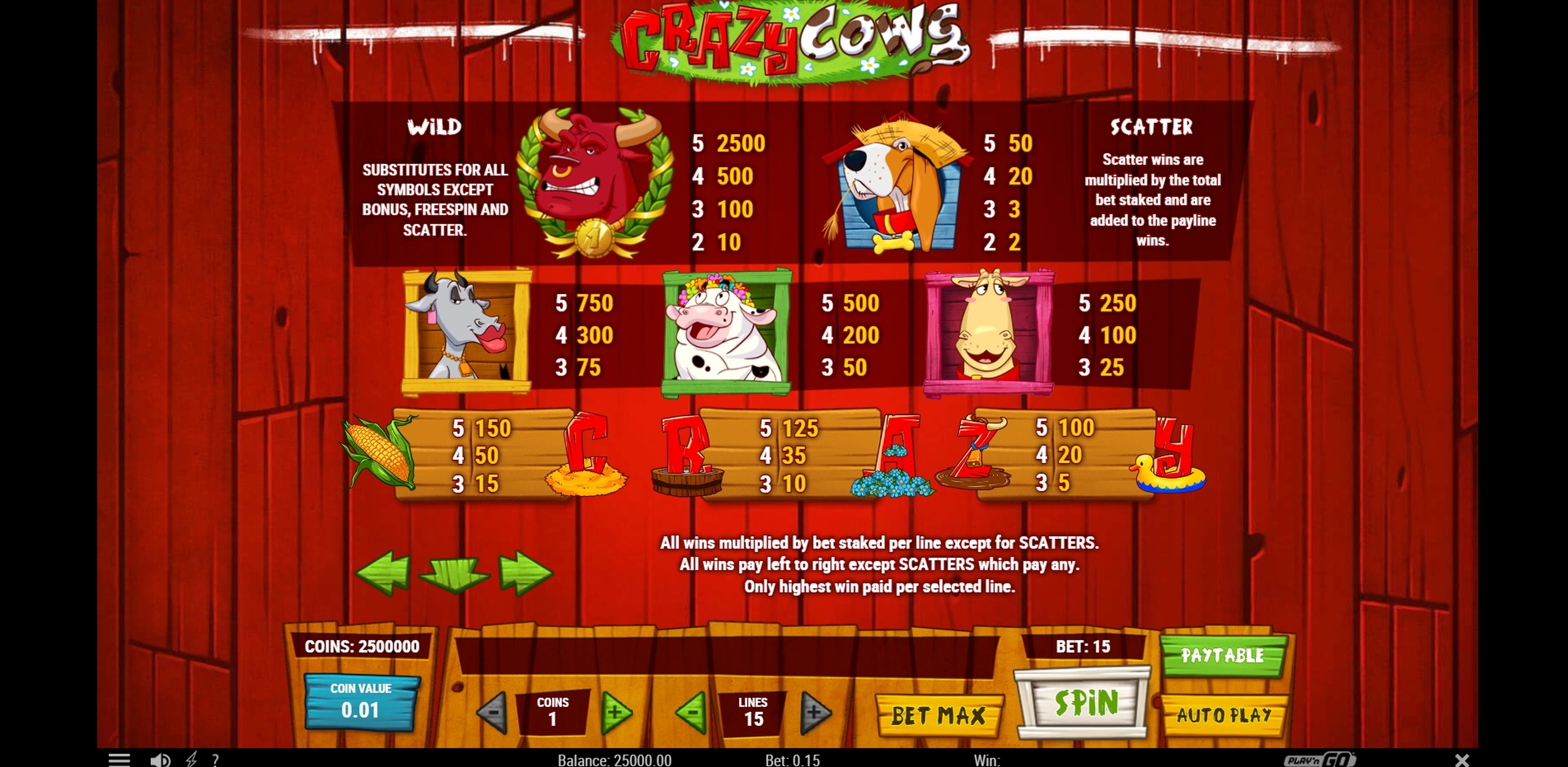 Info of Crazy Cows Slot Game by Playn GO