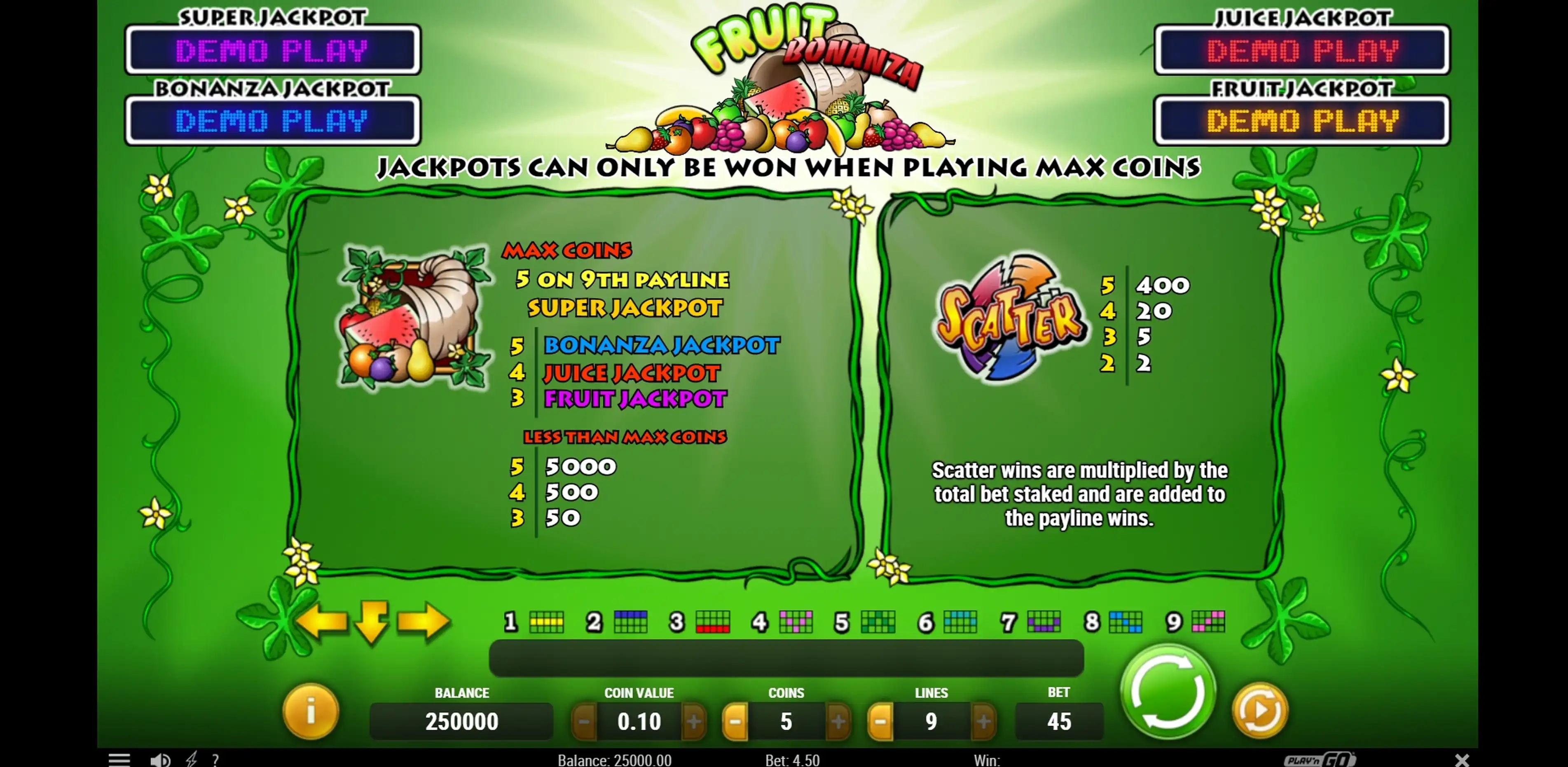 Info of Fruit Bonanza Slot Game by Playn GO