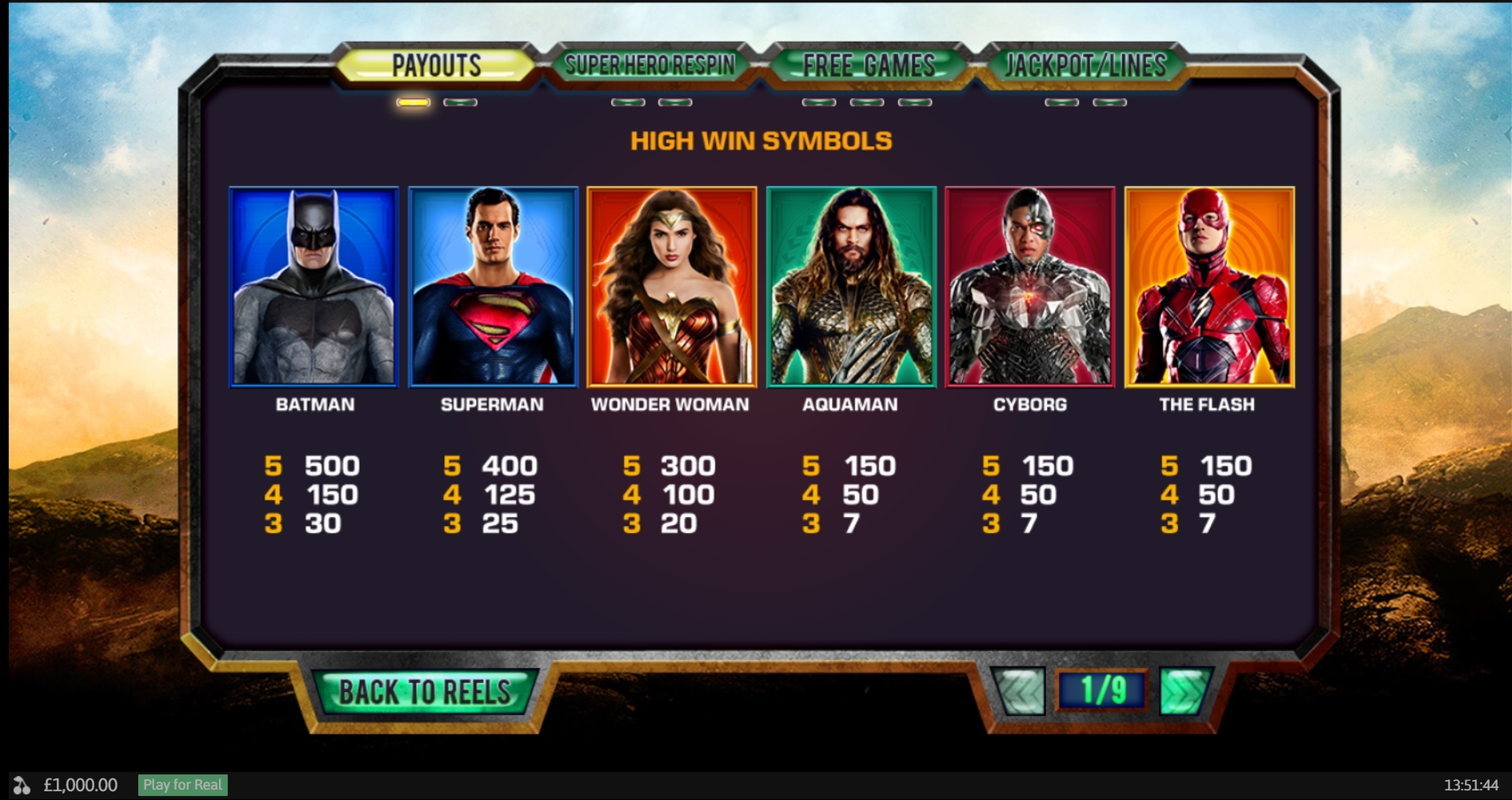 Info of Justice League Slot Game by Playtech Vikings