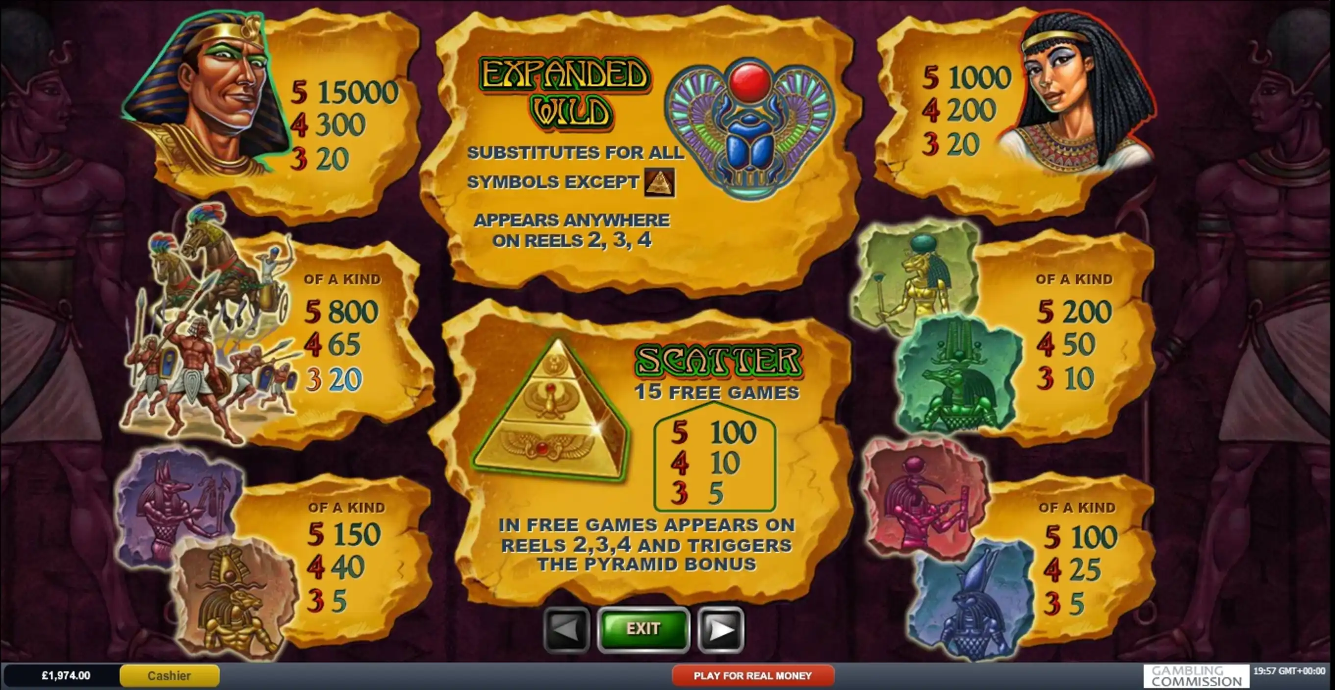 Info of The Pyramid of Ramesses Slot Game by Playtech