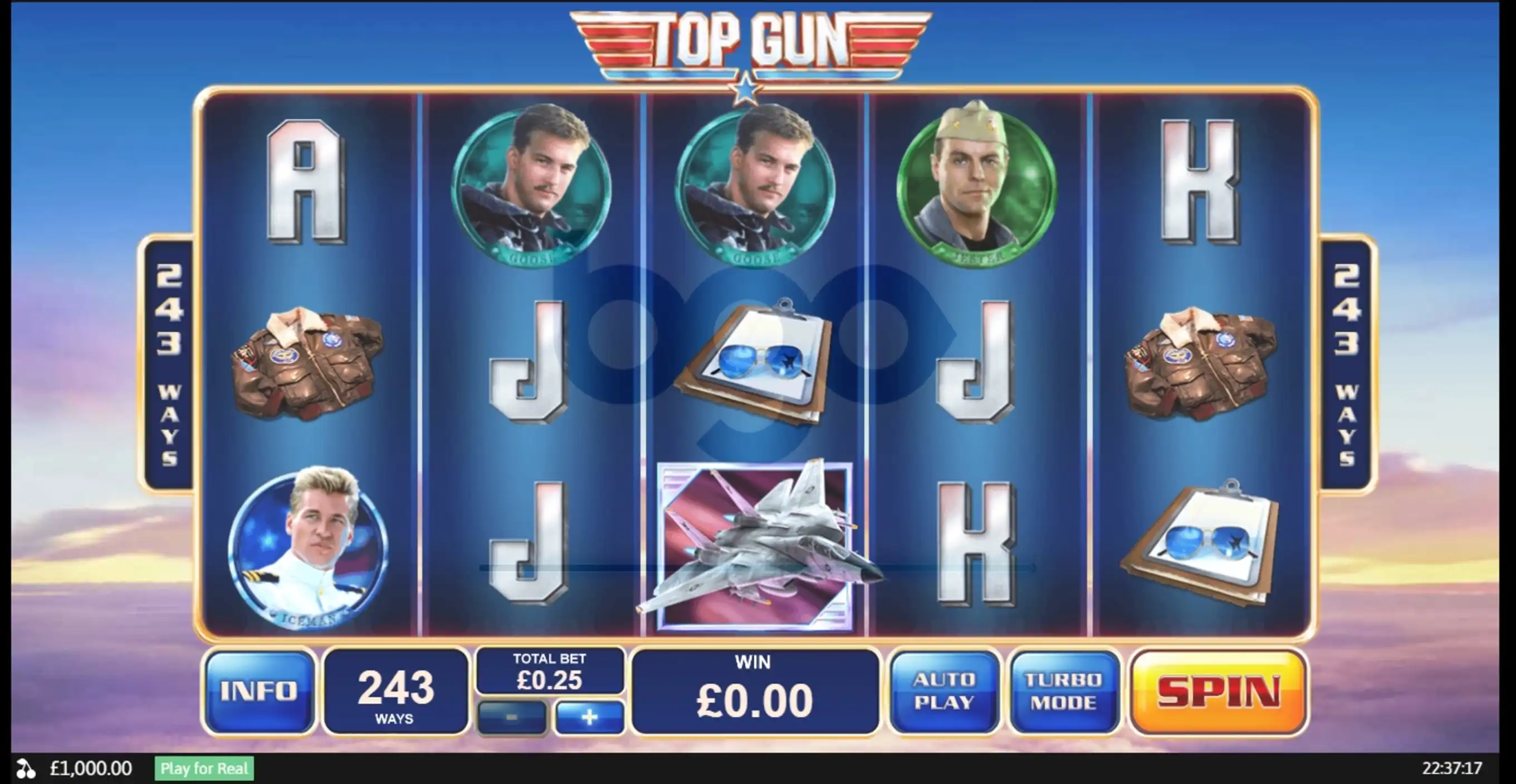 Reels in Top Gun Slot Game by Playtech