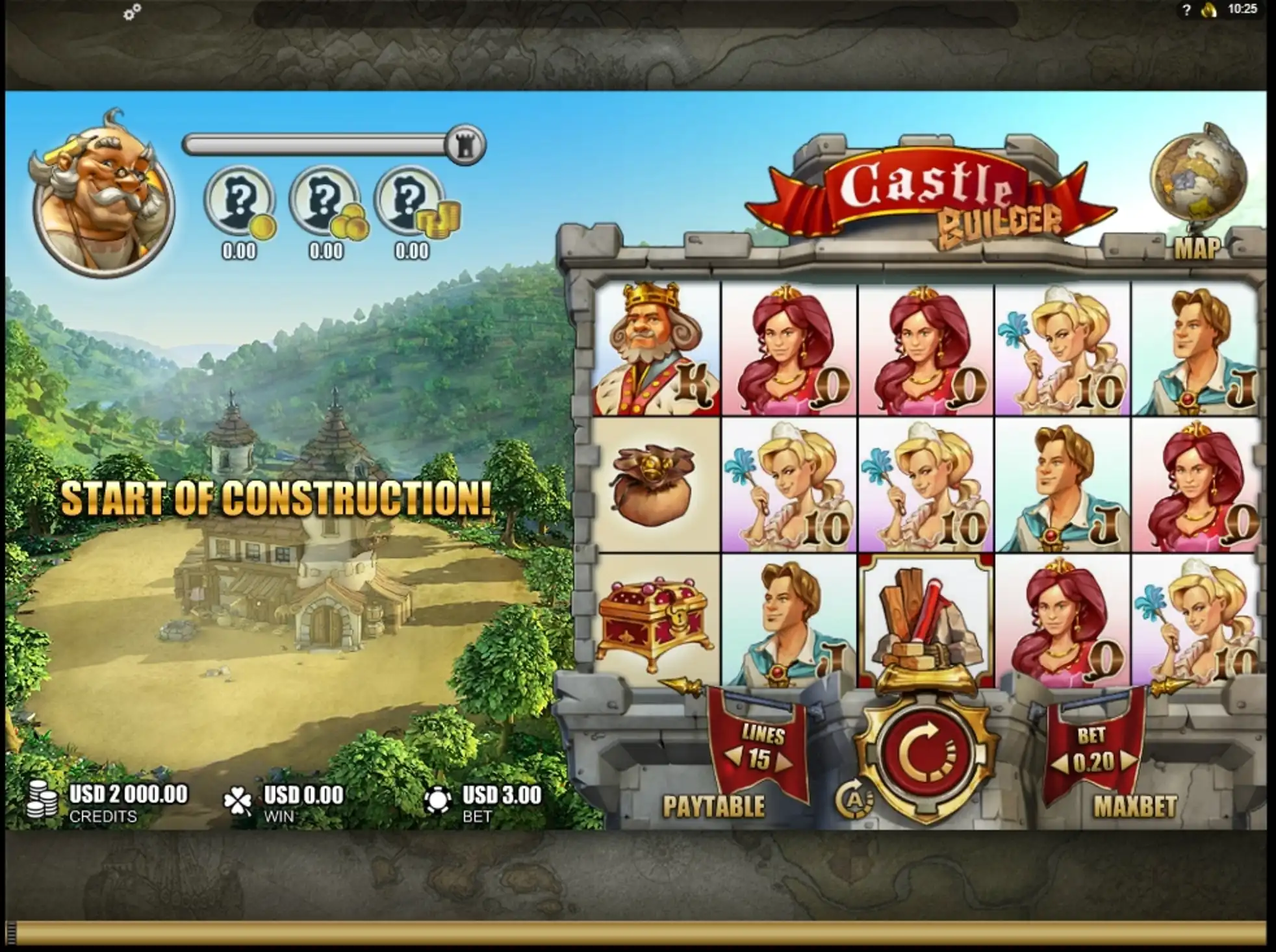 Reels in Castle Builder Slot Game by Rabcat