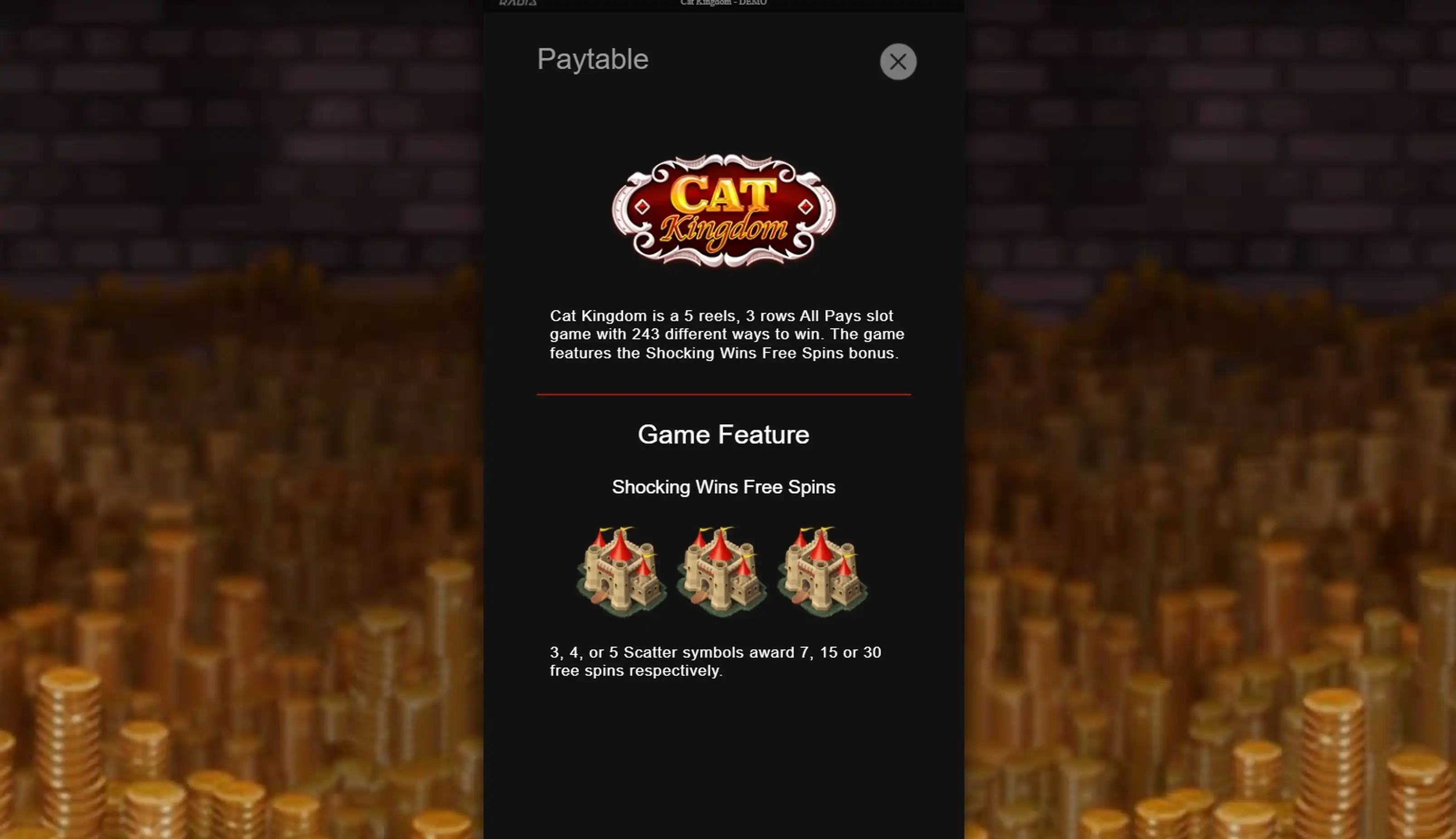 Info of Cat Kingdom Slot Game by Radi8