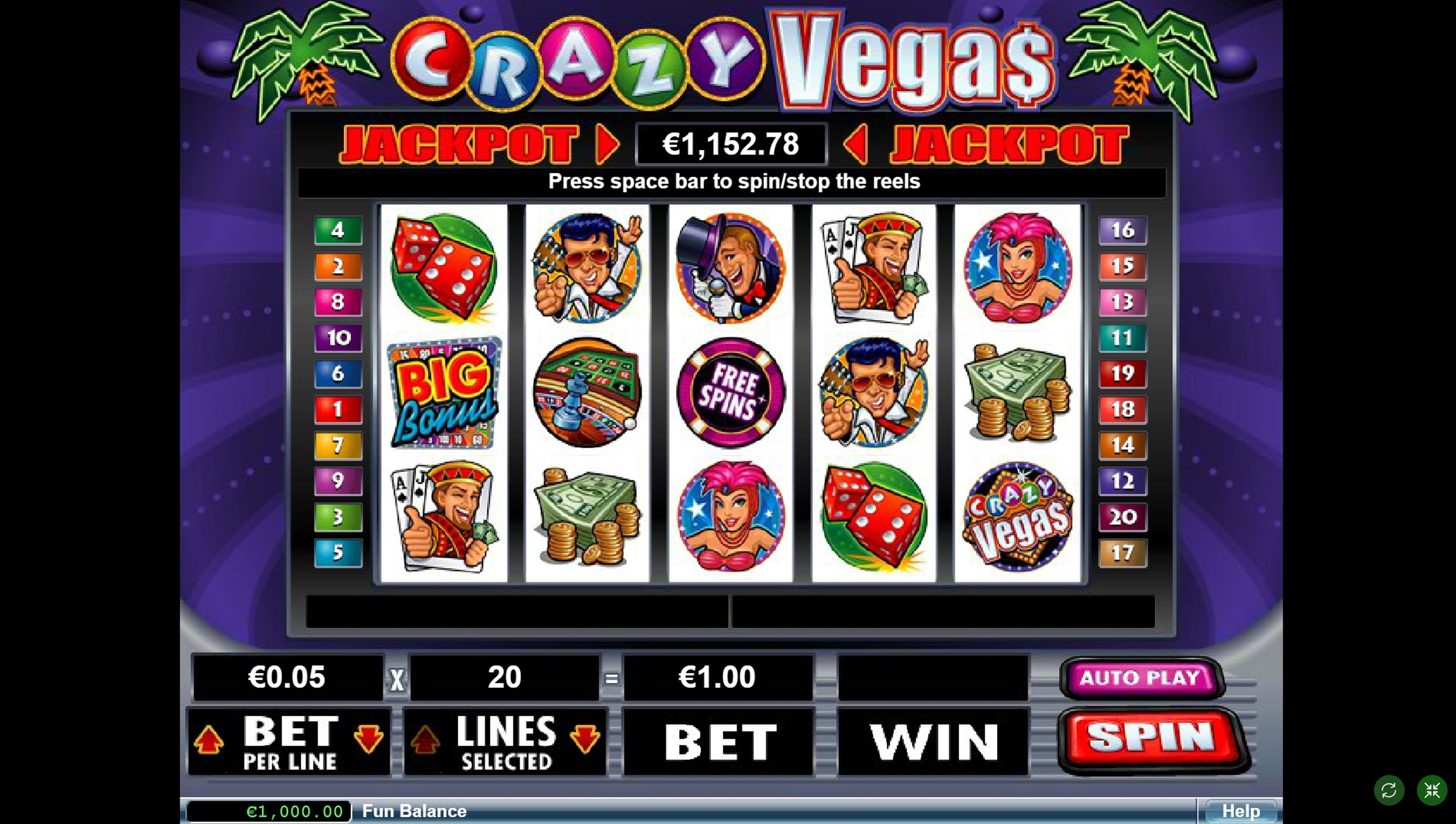 Reels in Crazy Vegas Slot Game by Real Time Gaming