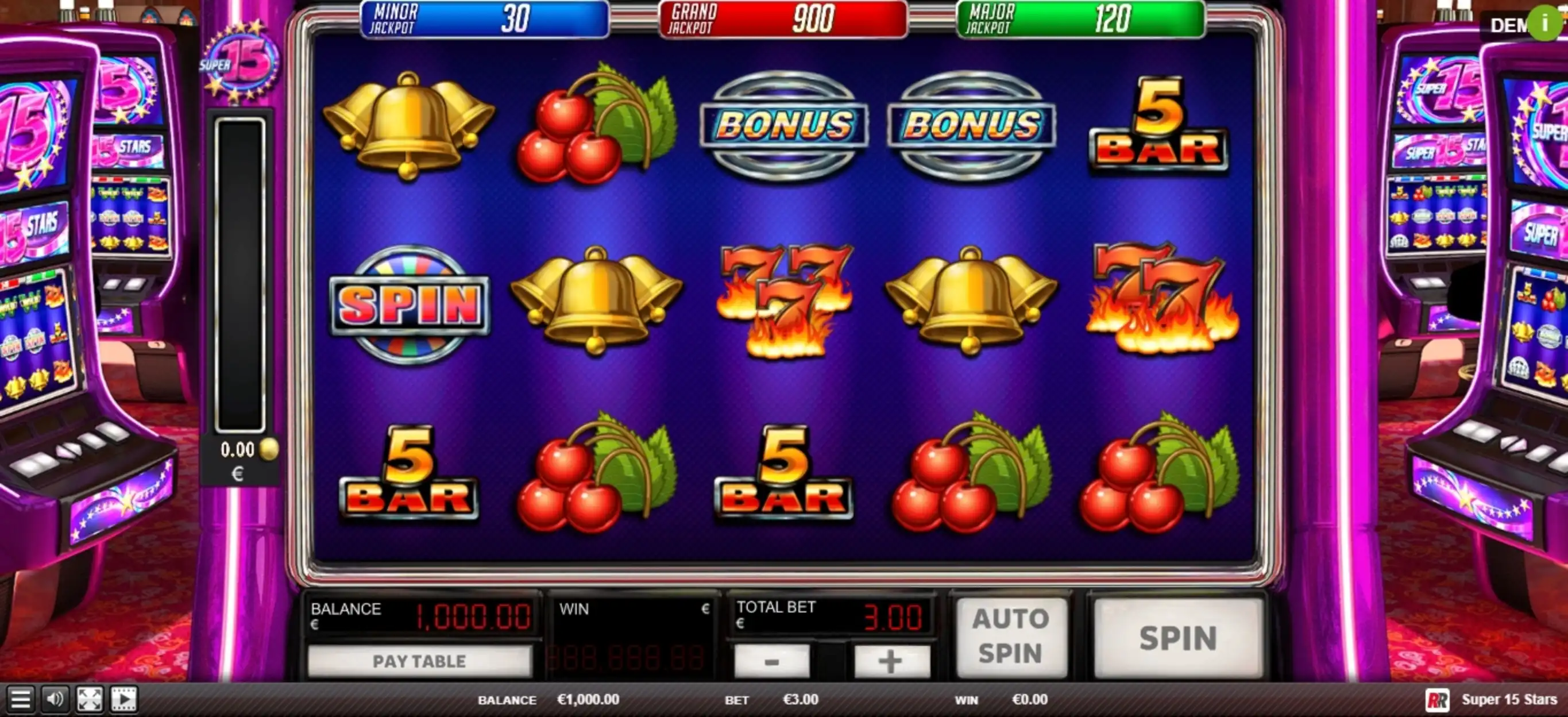 Reels in Super 15 Stars Slot Game by Red Rake Gaming