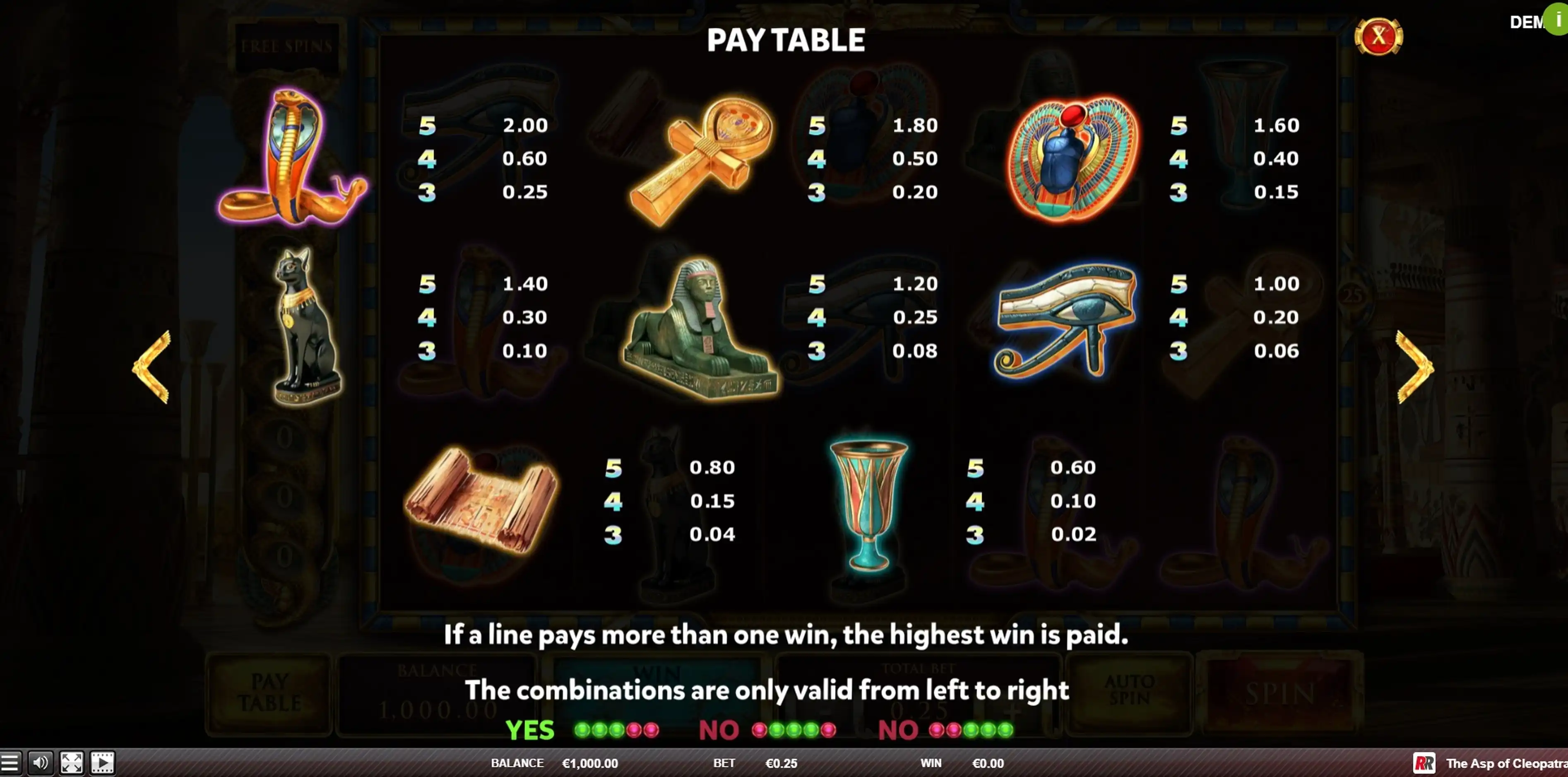 Info of The Asp of Cleopatra Slot Game by Red Rake Gaming