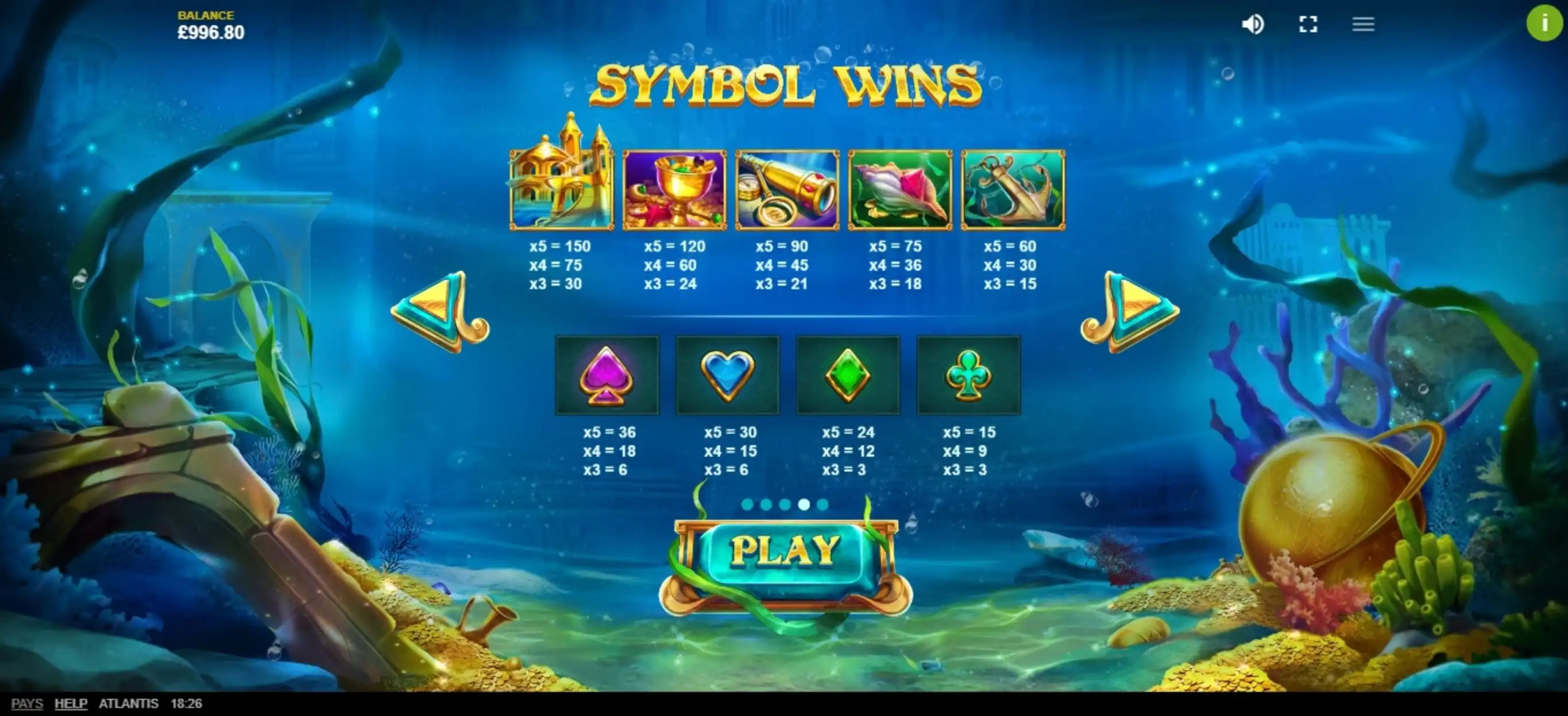 Info of Atlantis Slot Game by Red Tiger Gaming