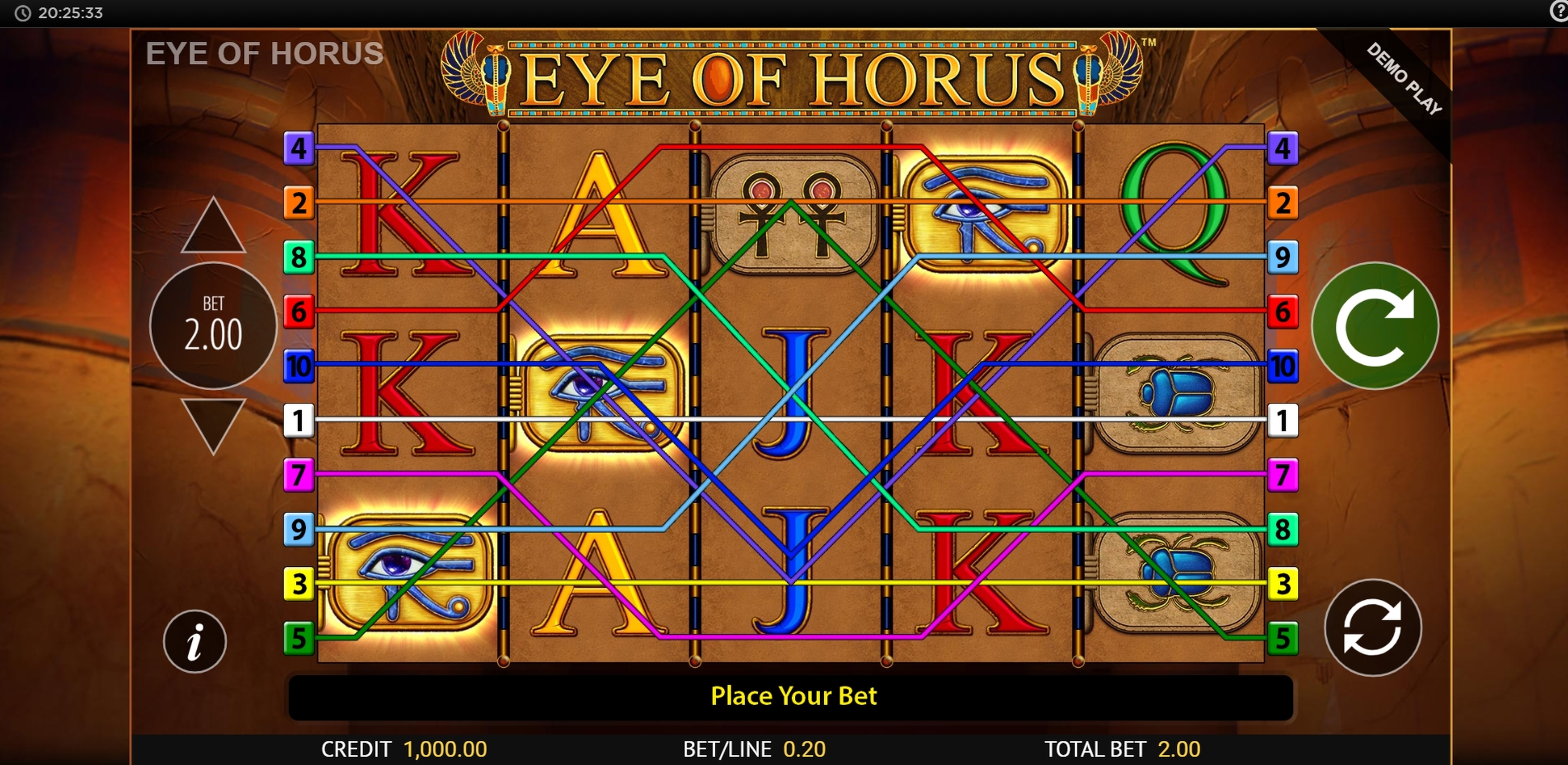 Reels in Eye of Horus Slot Game by Reel Time Gaming