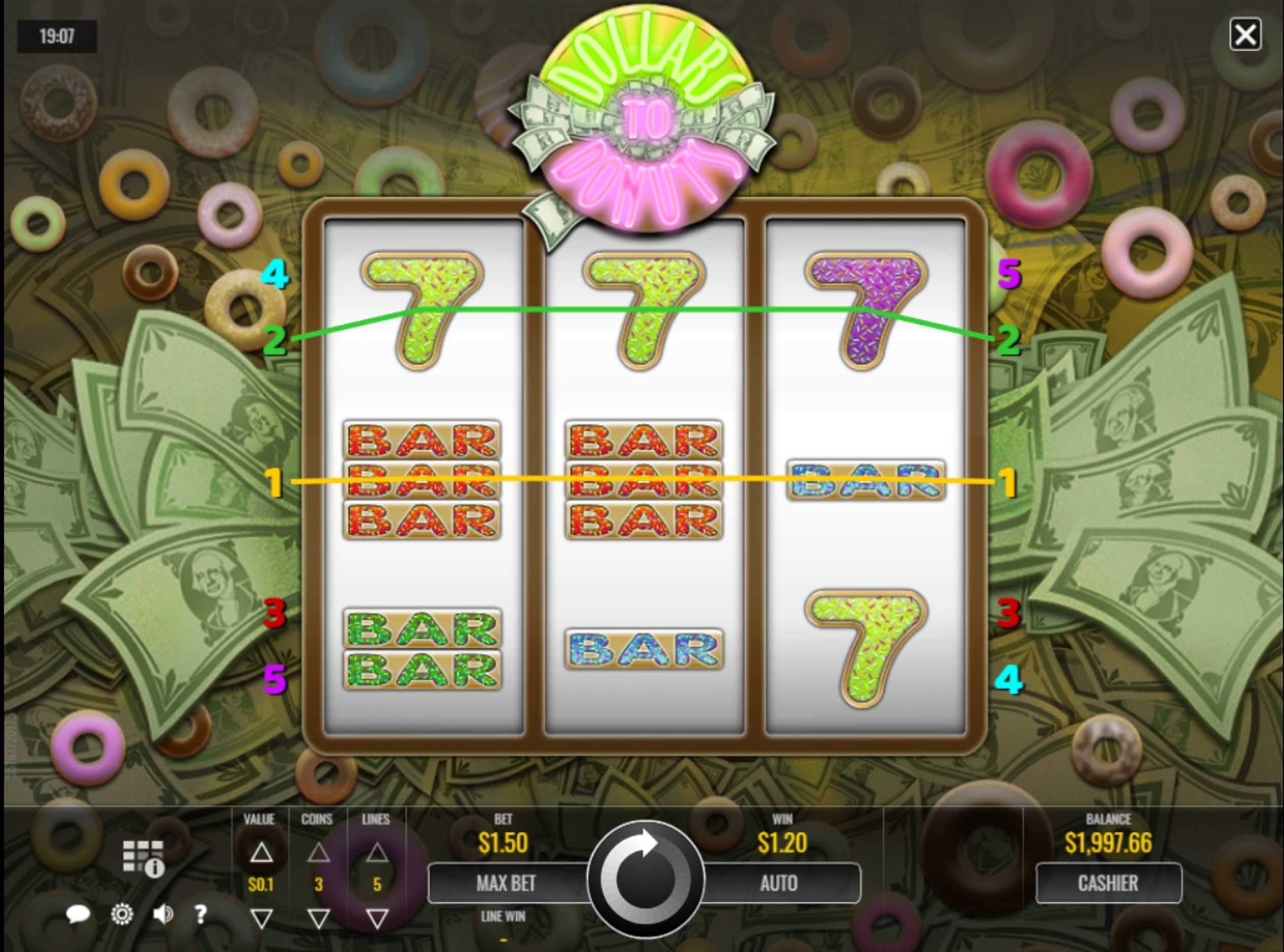 Win Money in Dollars to Donuts Free Slot Game by Rival