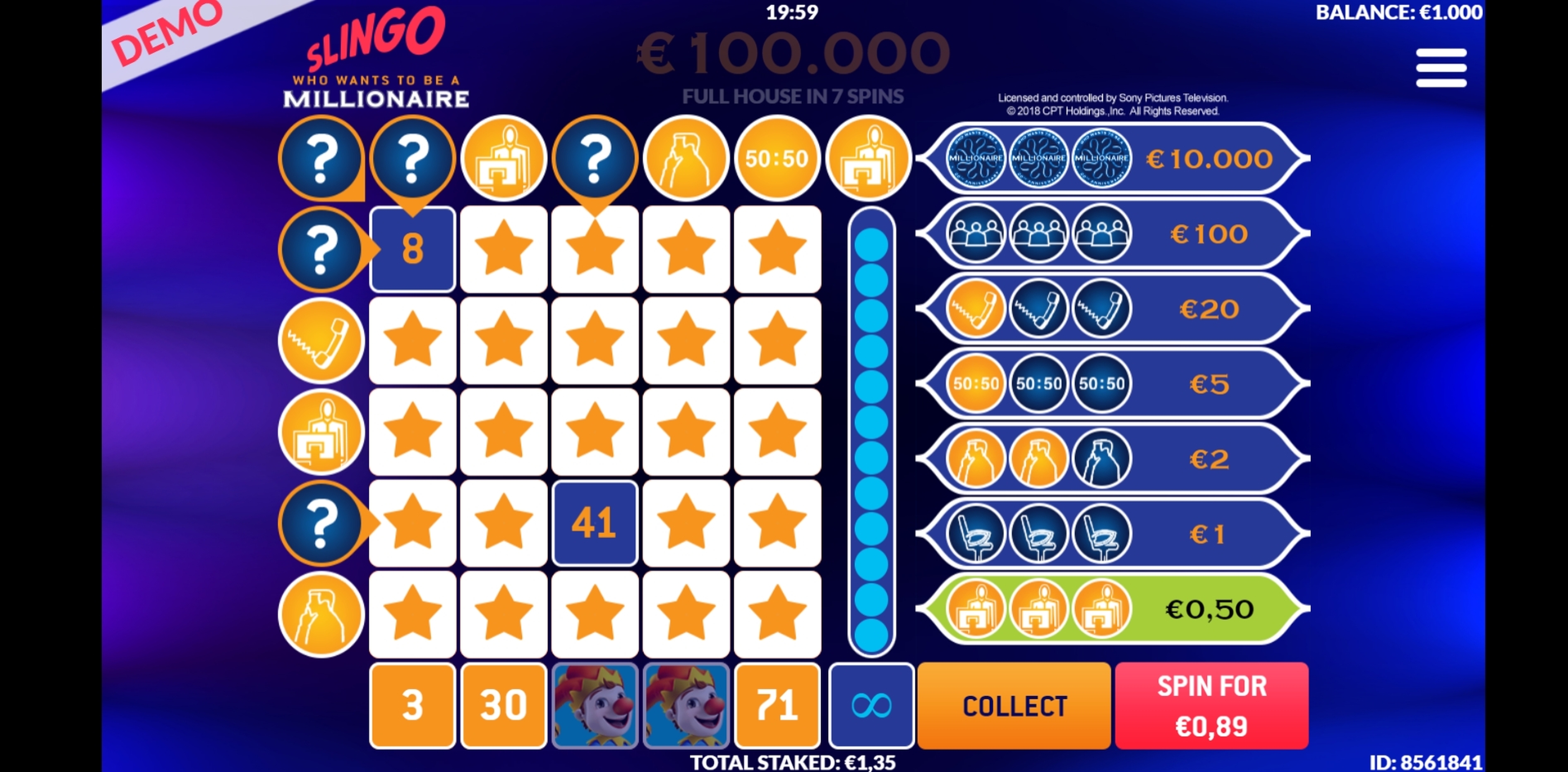 Reels in Slingo Who Wants to be a Millionaire Slot Game by Slingo