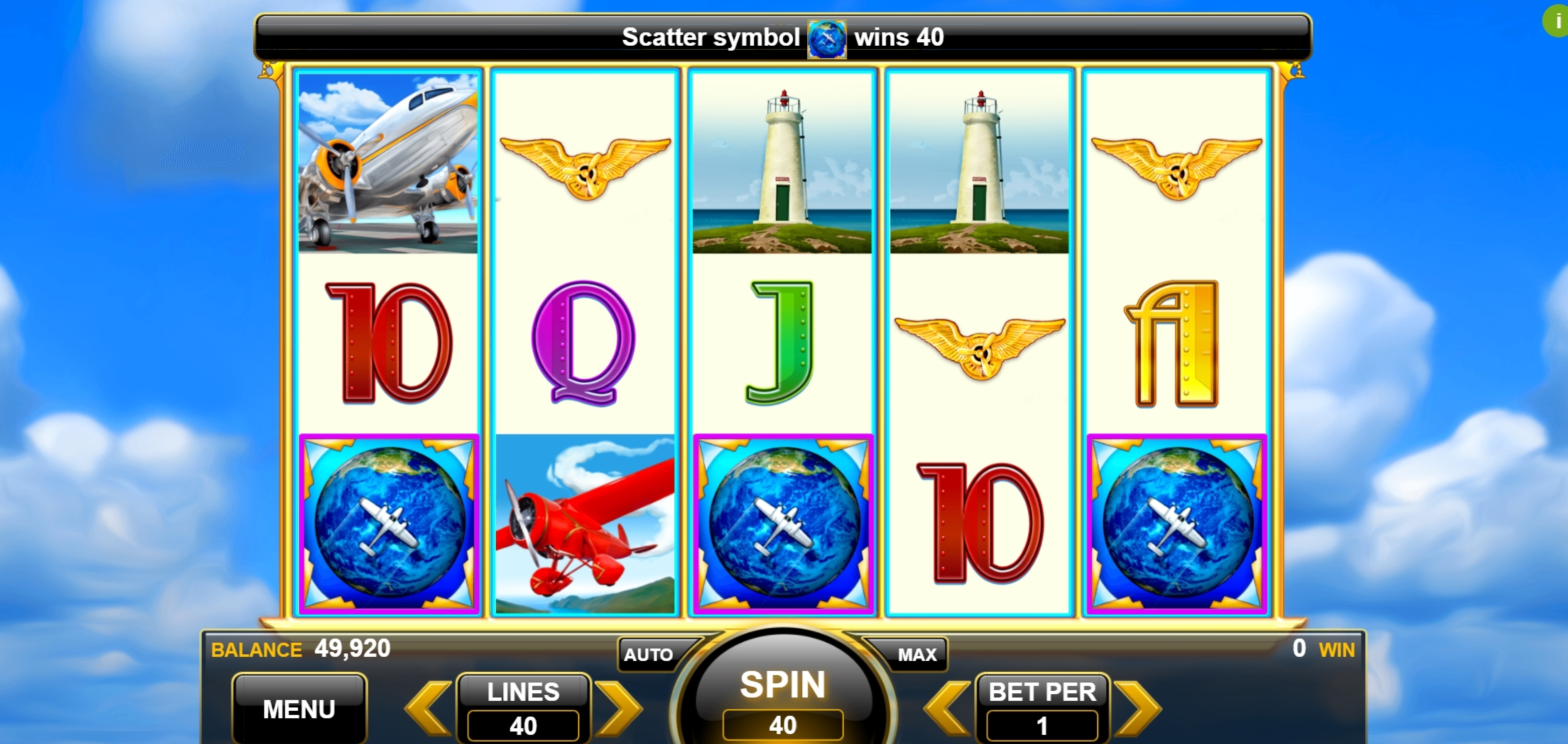 Win Money in Queen of the Skies Free Slot Game by Spin Games