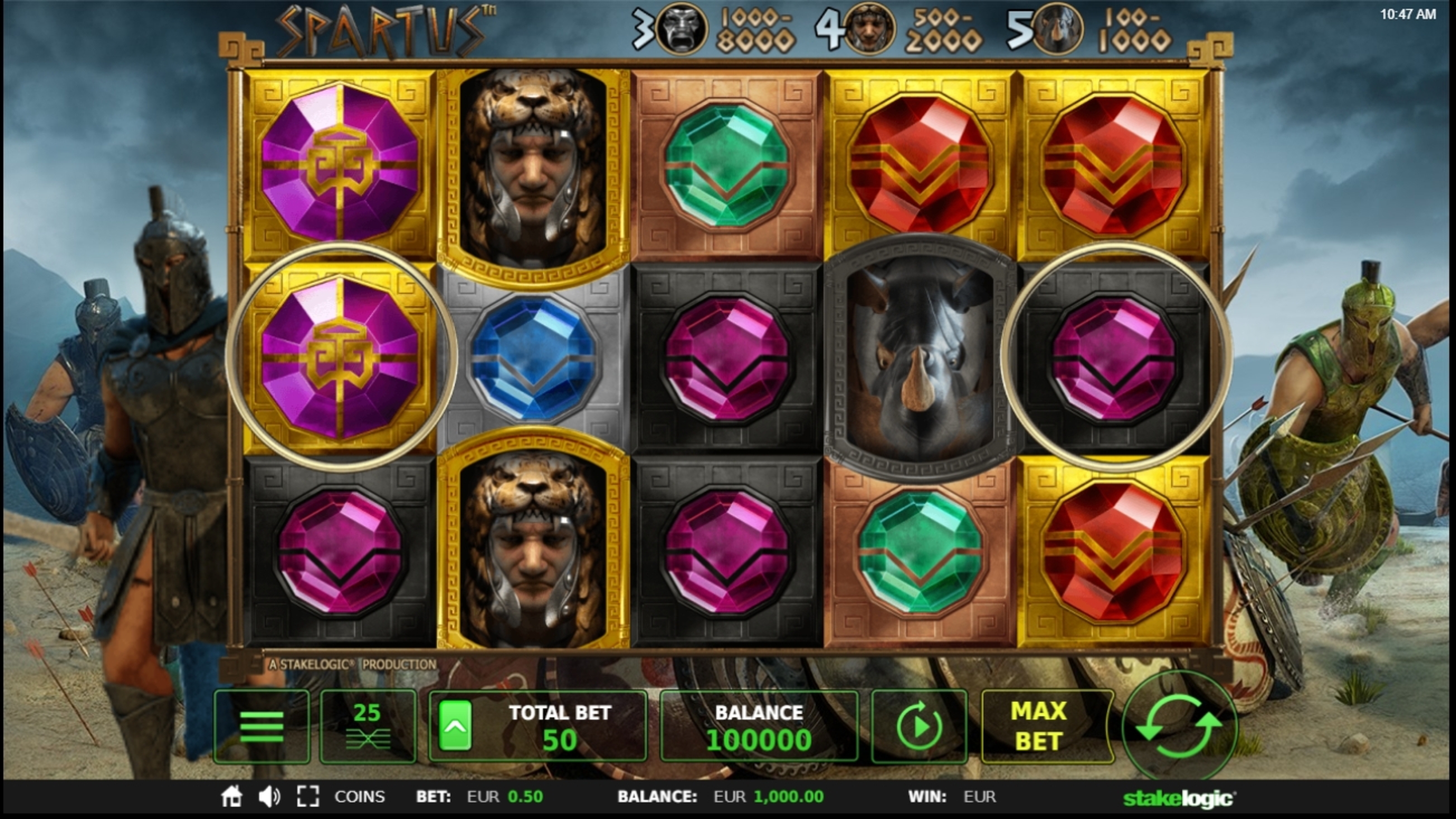 Reels in Spartus Slot Game by Stakelogic