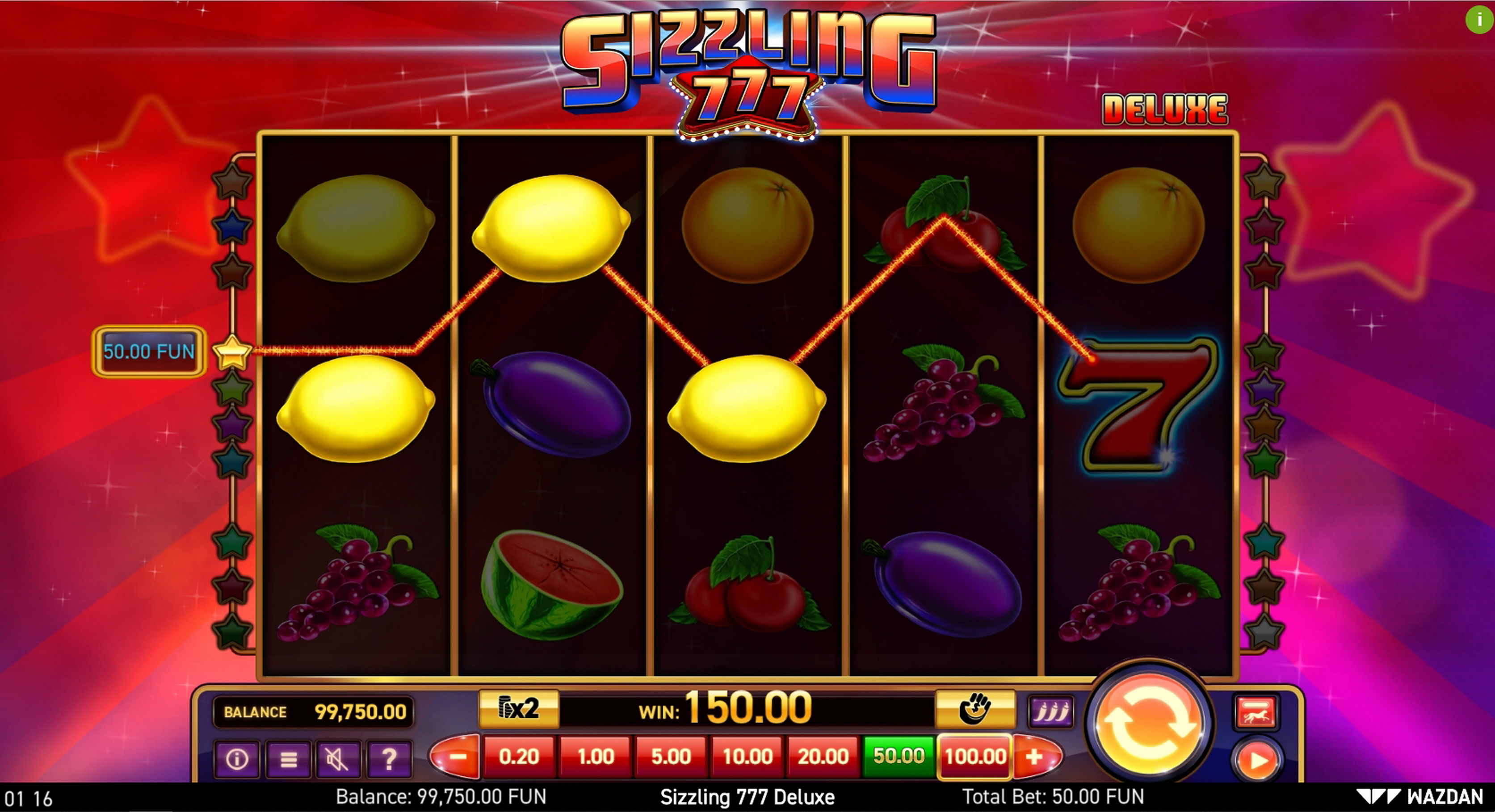 Win Money in Sizzling 777 Deluxe Free Slot Game by Wazdan